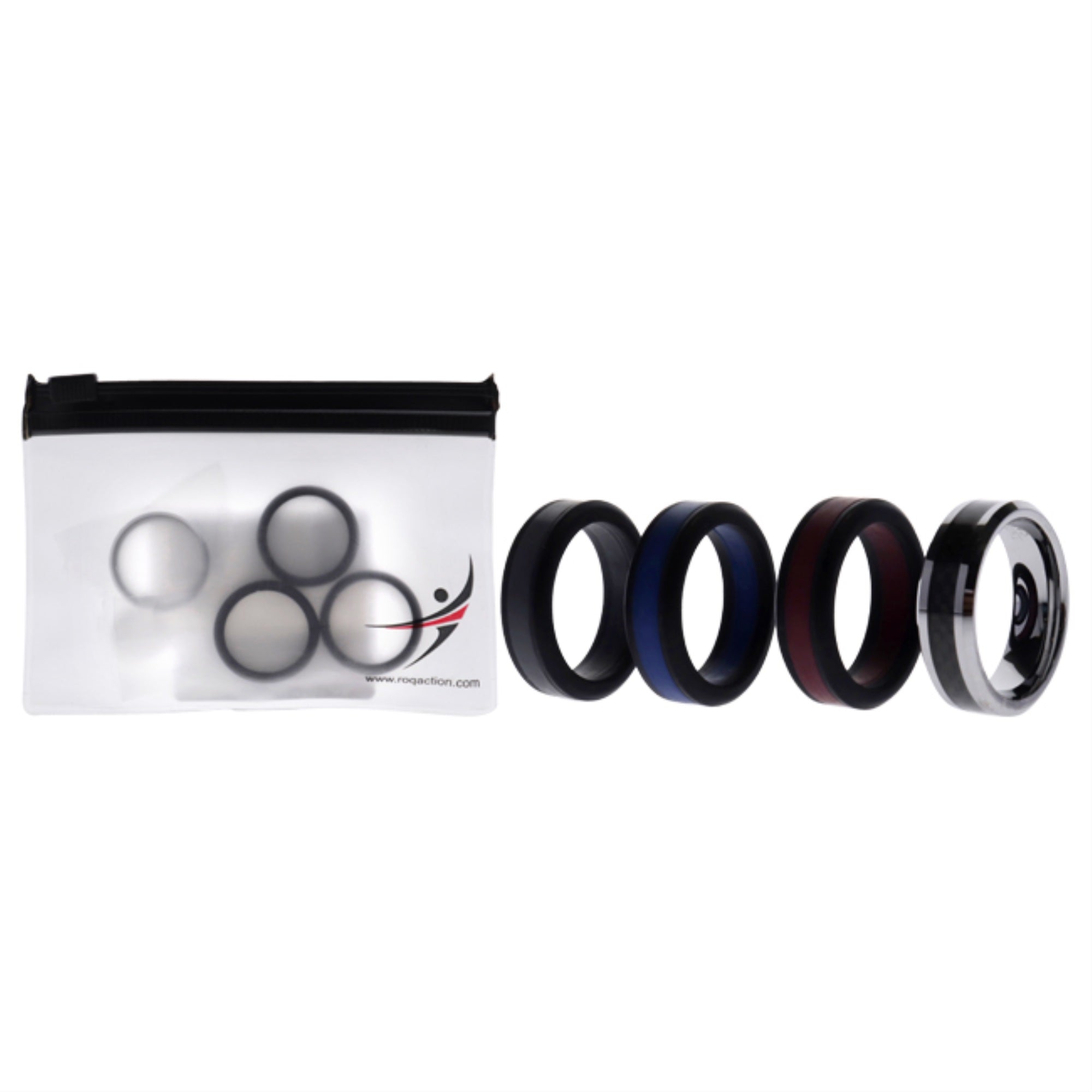 Silicone Wedding Twin Carbon Ring Set - Bordeaux By Roq For Men - 4 X 7 Mm Ring