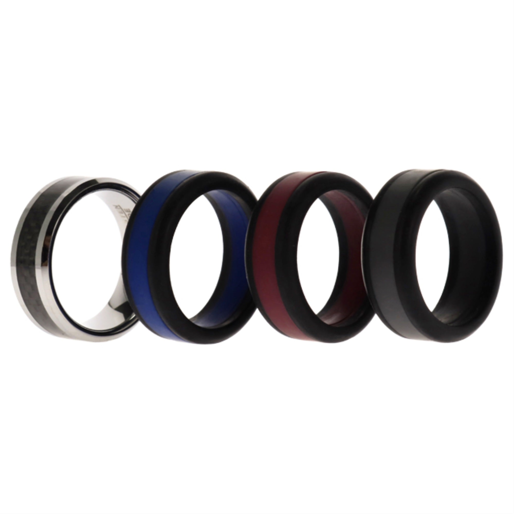 Silicone Wedding Twin Carbon Ring Set - Bordeaux By Roq For Men - 4 X 9 Mm Ring