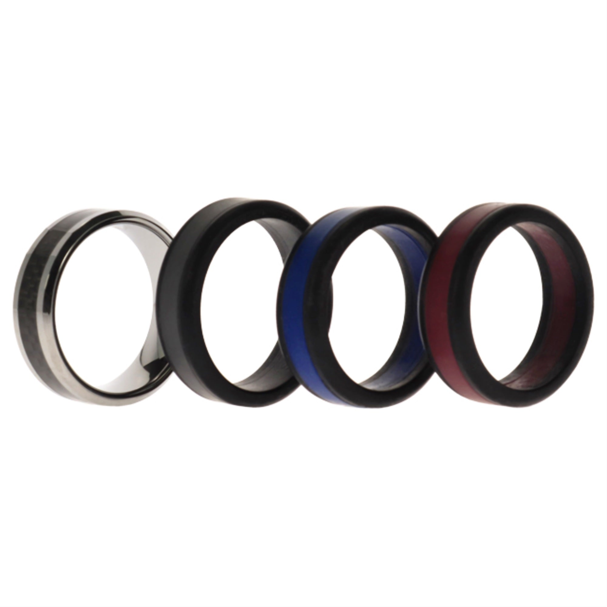 Silicone Wedding Twin Carbon Ring Set - Bordeaux By Roq For Men - 4 X 12 Mm Ring
