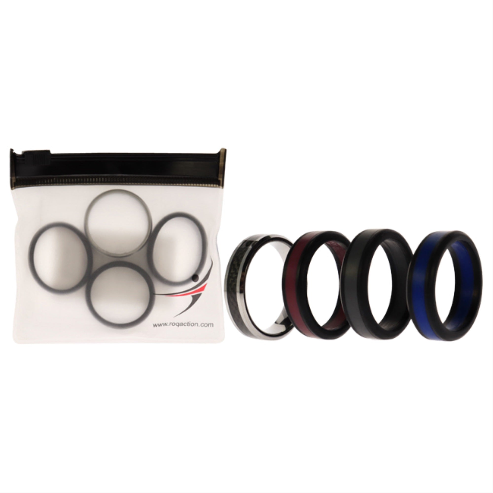 Silicone Wedding Twin Carbon Ring Set - Bordeaux By Roq For Men - 4 X 13 Mm Ring