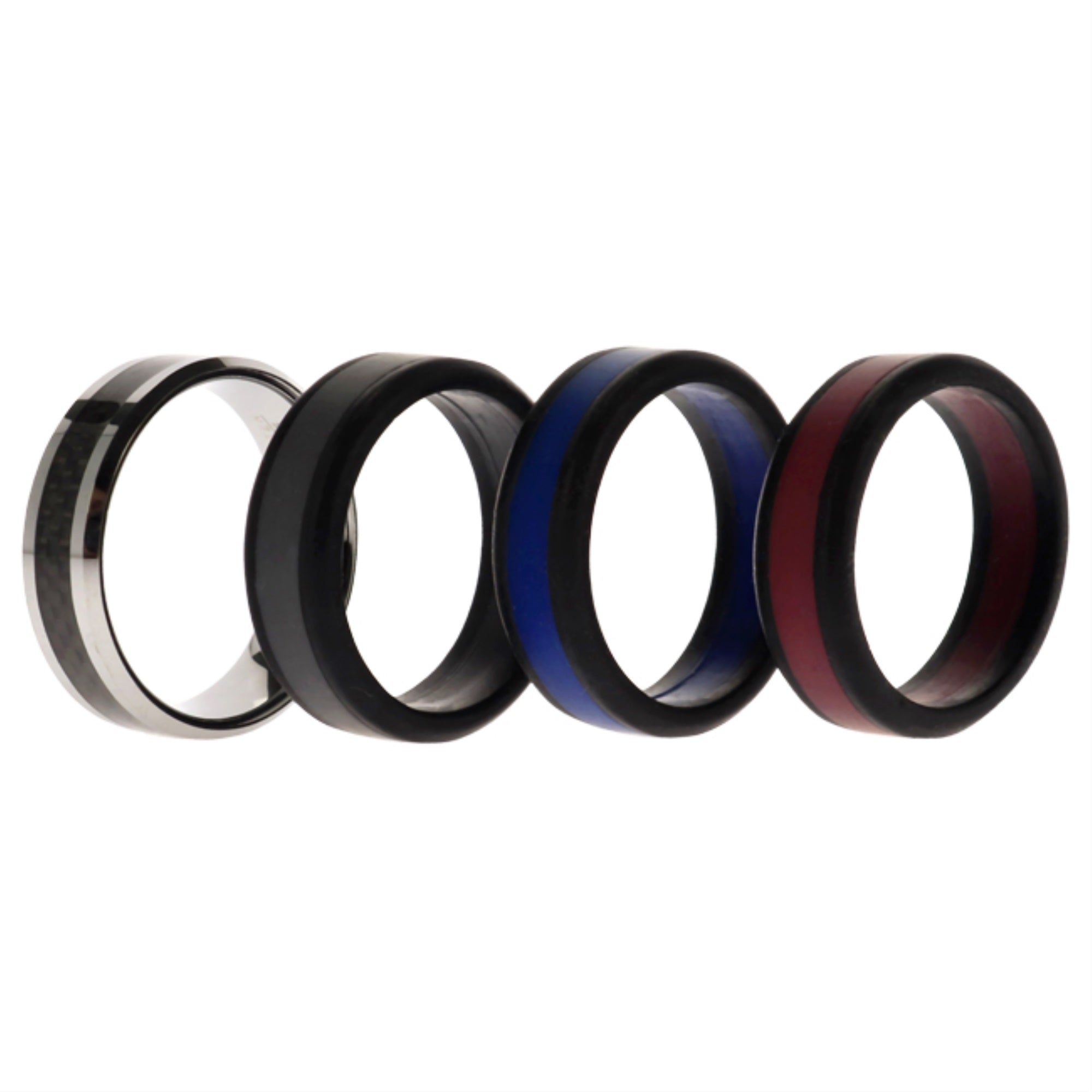 Silicone Wedding Twin Carbon Ring Set - Bordeaux By Roq For Men - 4 X 15 Mm Ring