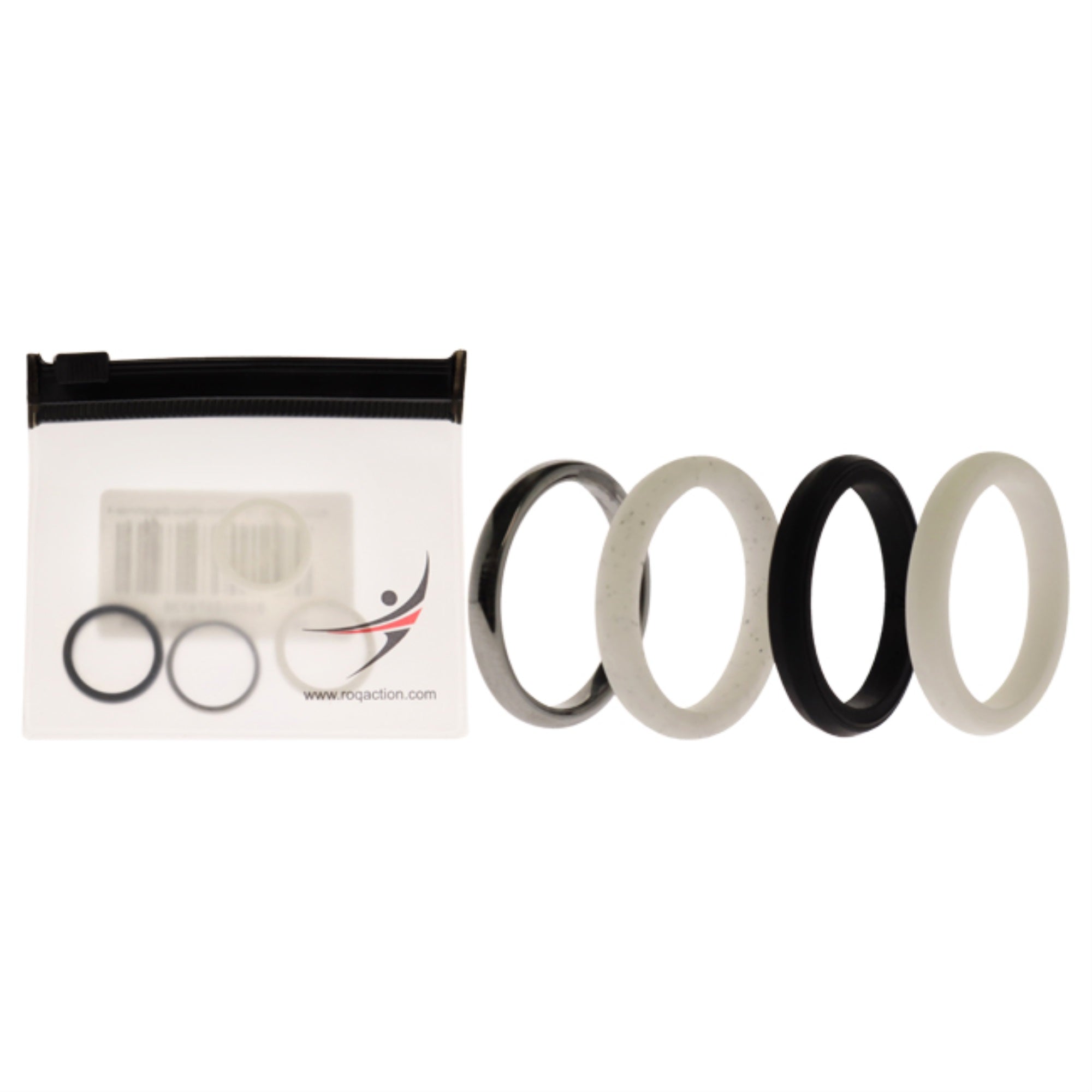 Silicone Wedding Twin 2mm Ring Set - Black-White by ROQ for Women - 4 x 4 mm Ring