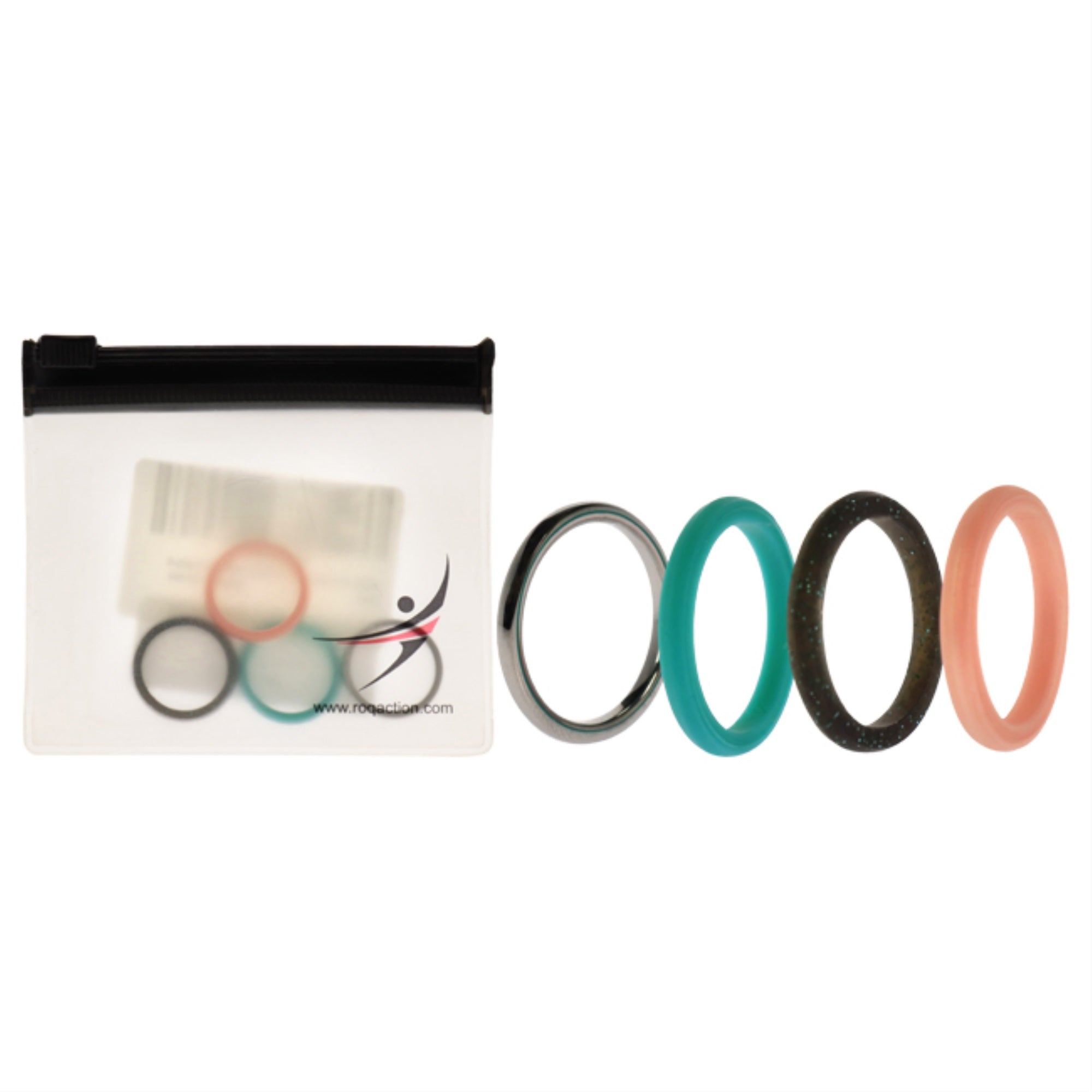 Silicone Wedding Twin 2mm Ring Set - Turquoise by ROQ for Women - 4 x 4 mm Ring