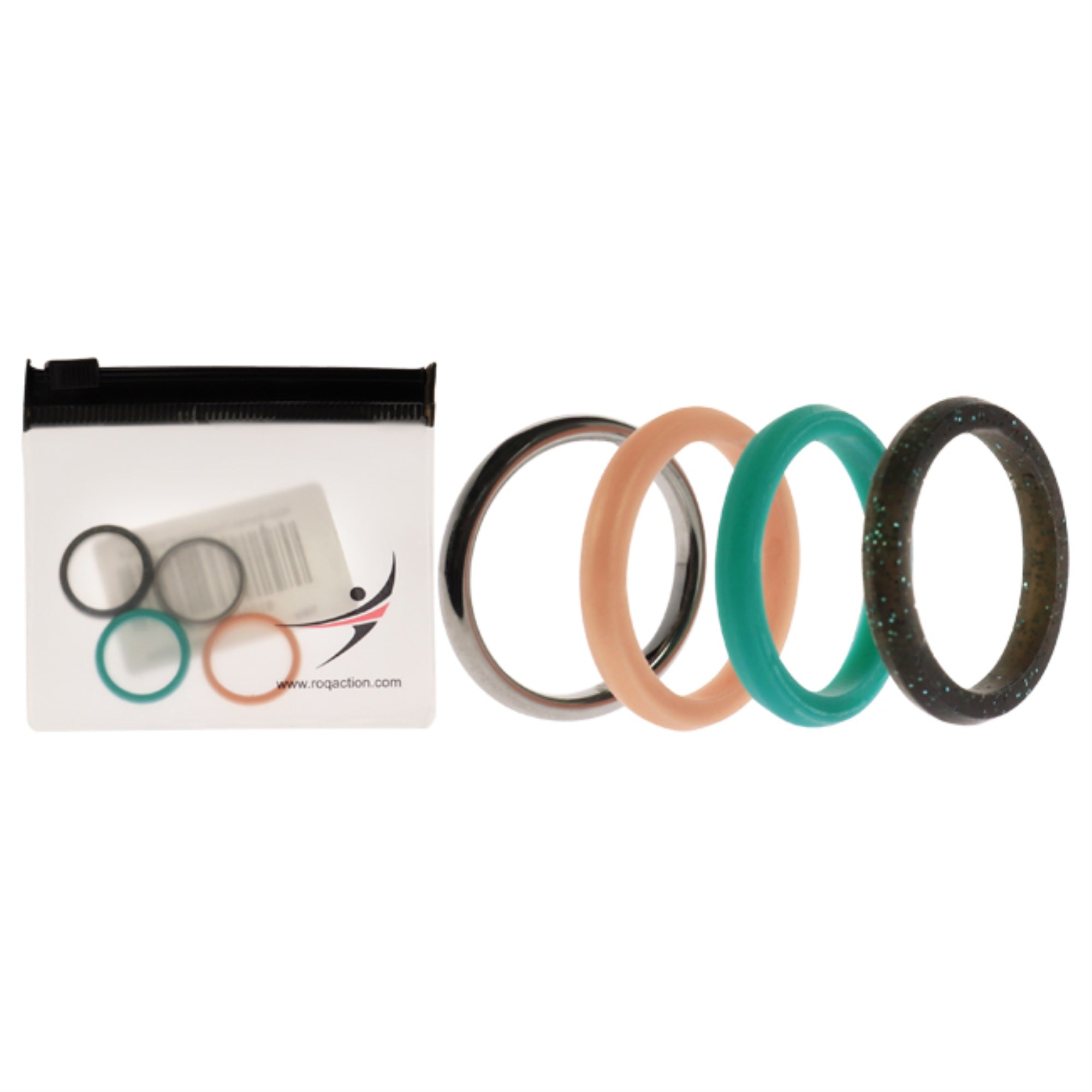Silicone Wedding Twin 2mm Ring Set - Turquoise by ROQ for Women - 4 x 5 mm Ring