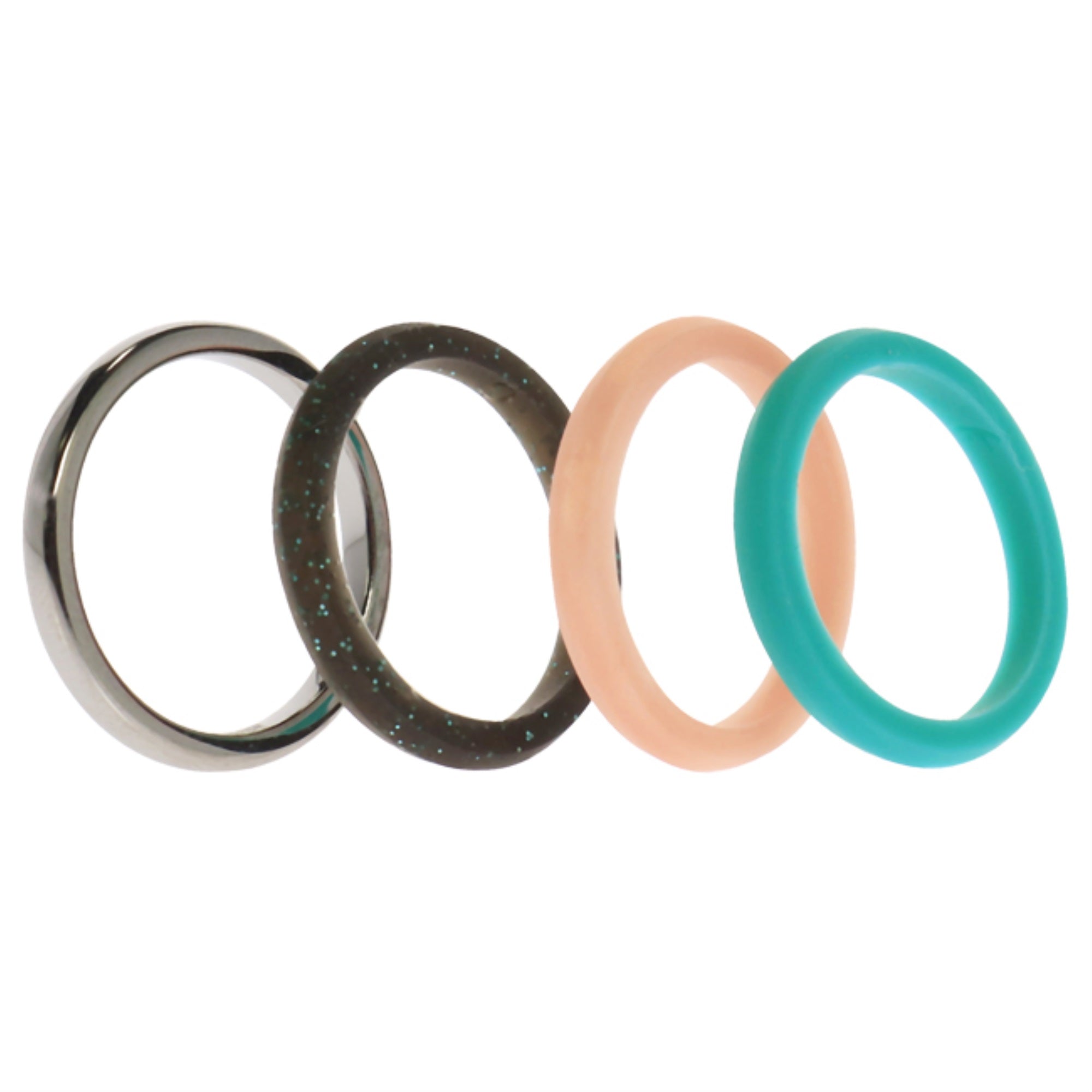 Silicone Wedding Twin 2mm Ring Set - Turquoise by ROQ for Women - 4 x 6 mm Ring