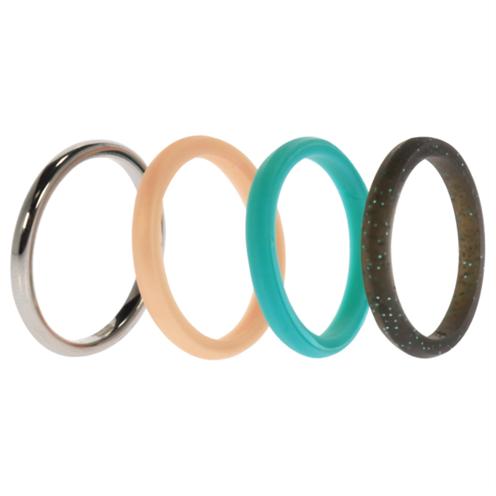 Silicone Wedding Twin 2mm Ring Set - Turquoise by ROQ for Women - 4 x 8 mm Ring