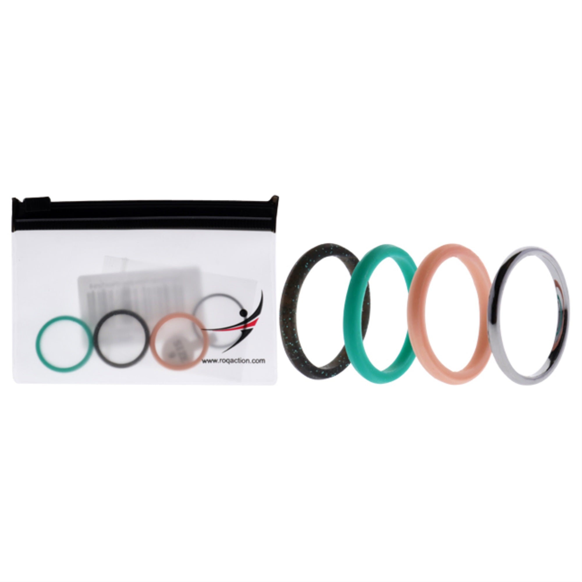 Silicone Wedding Twin 2mm Ring Set - Turquoise by ROQ for Women - 4 x 9 mm Ring