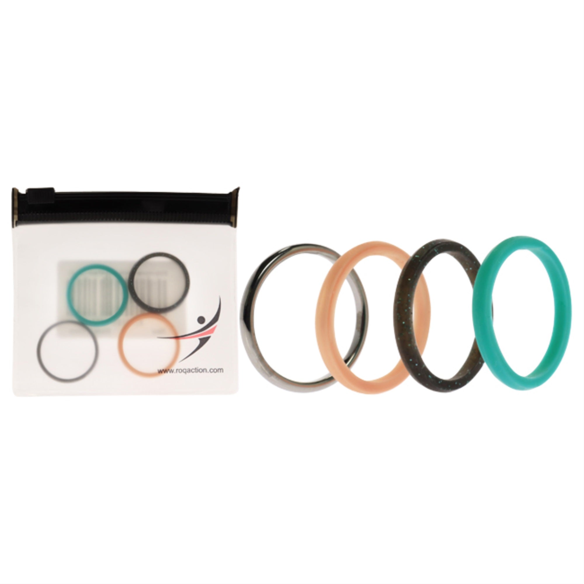 Silicone Wedding Twin 2mm Ring Set - Turquoise by ROQ for Women - 4 x 10 mm Ring
