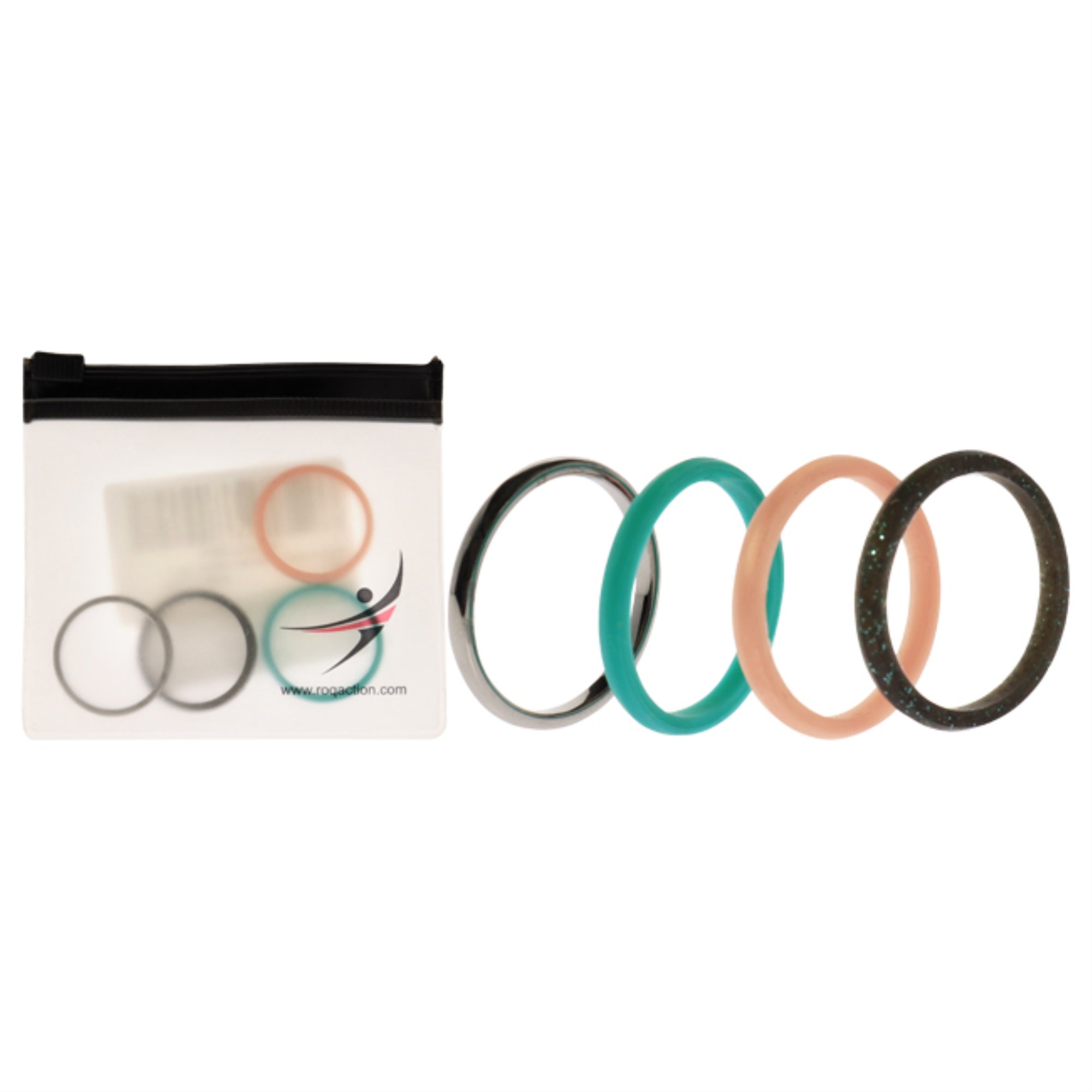 Silicone Wedding Twin 2mm Ring Set - Turquoise by ROQ for Women - 4 x 11 mm Ring