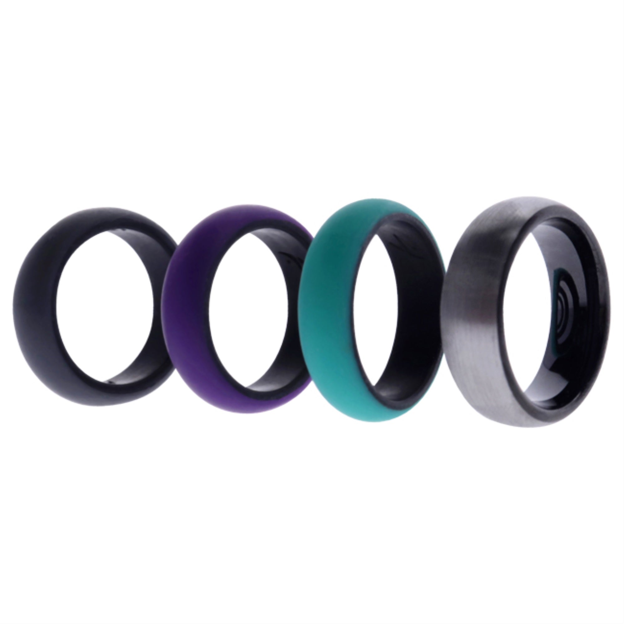 Silicone Wedding Twin Brushed 6mm Ring Set - Turquoise by ROQ for Women - 4 x 5 mm Ring