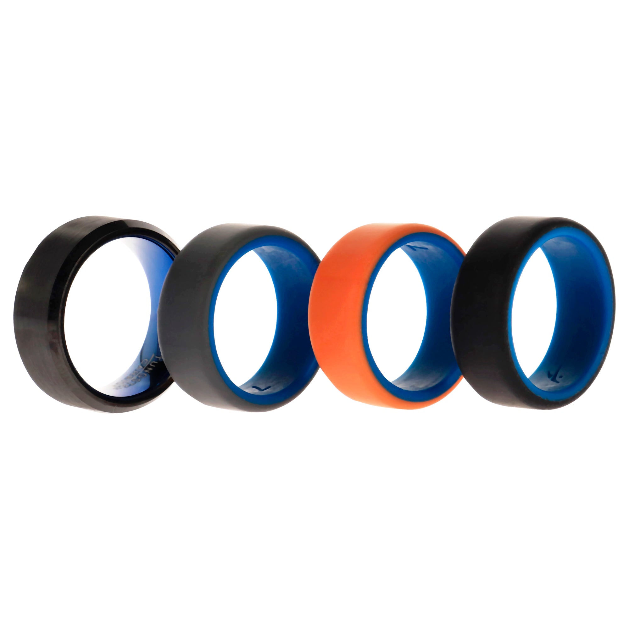 Silicone Wedding Twin Beveled 8Mm Ring Set - Black By Roq For Men - 4 X 7 Mm Ring