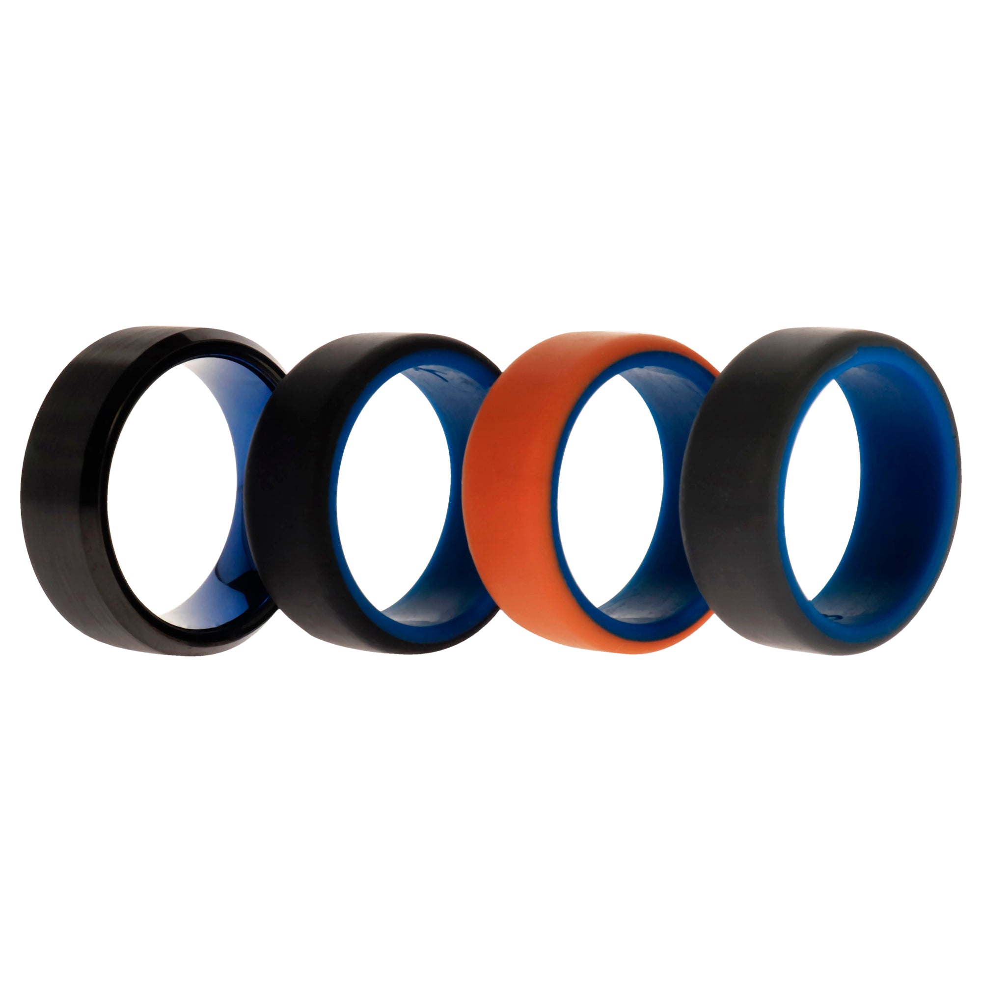 Silicone Wedding Twin Beveled 8Mm Ring Set - Black By Roq For Men - 4 X 8 Mm Ring