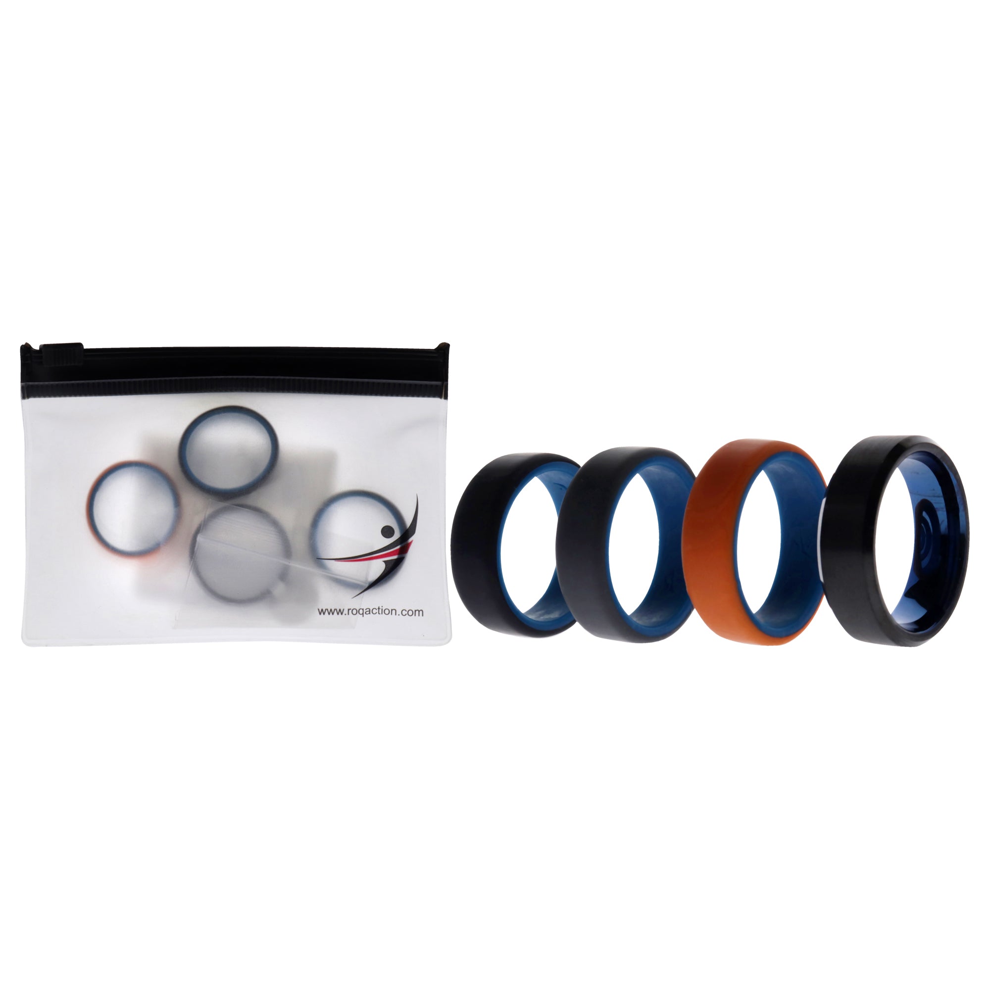 Silicone Wedding Twin Beveled 8Mm Ring Set - Black By Roq For Men - 4 X 10 Mm Ring