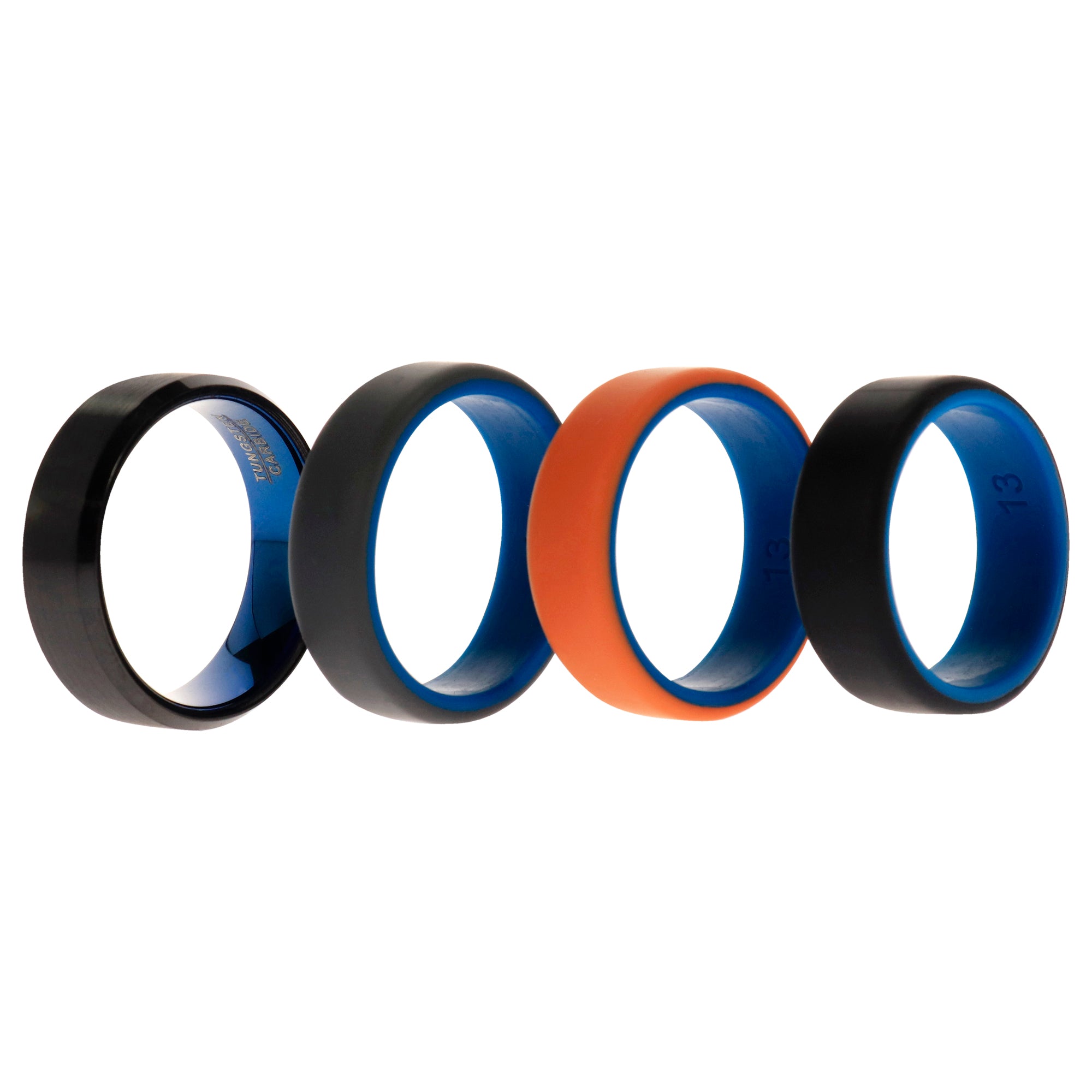 Silicone Wedding Twin Beveled 8Mm Ring Set - Black By Roq For Men - 4 X 13 Mm Ring