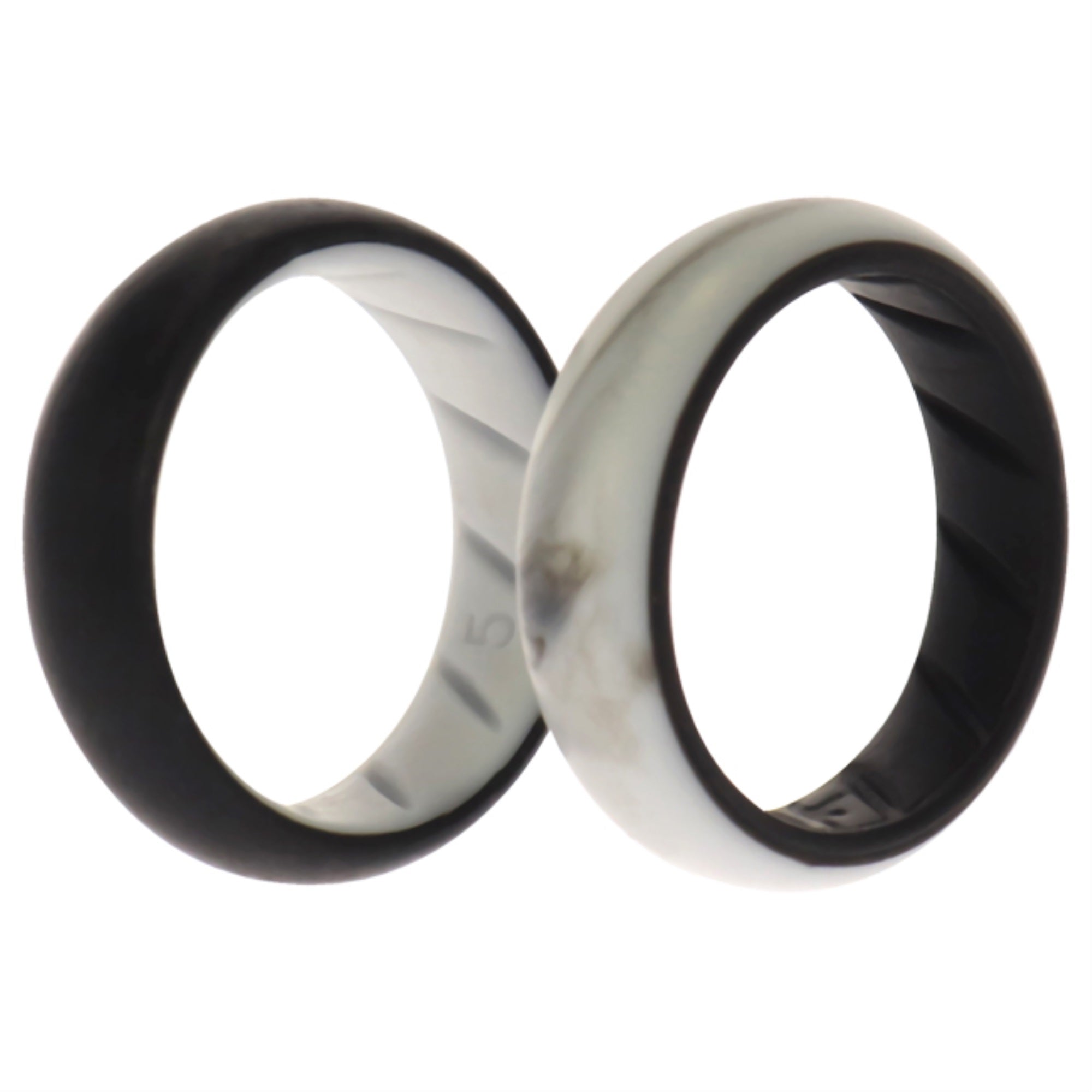 Silicone Wedding Br Solid Ring Set - Black-Marble By Roq For Women - 2 X 5 Mm Ring