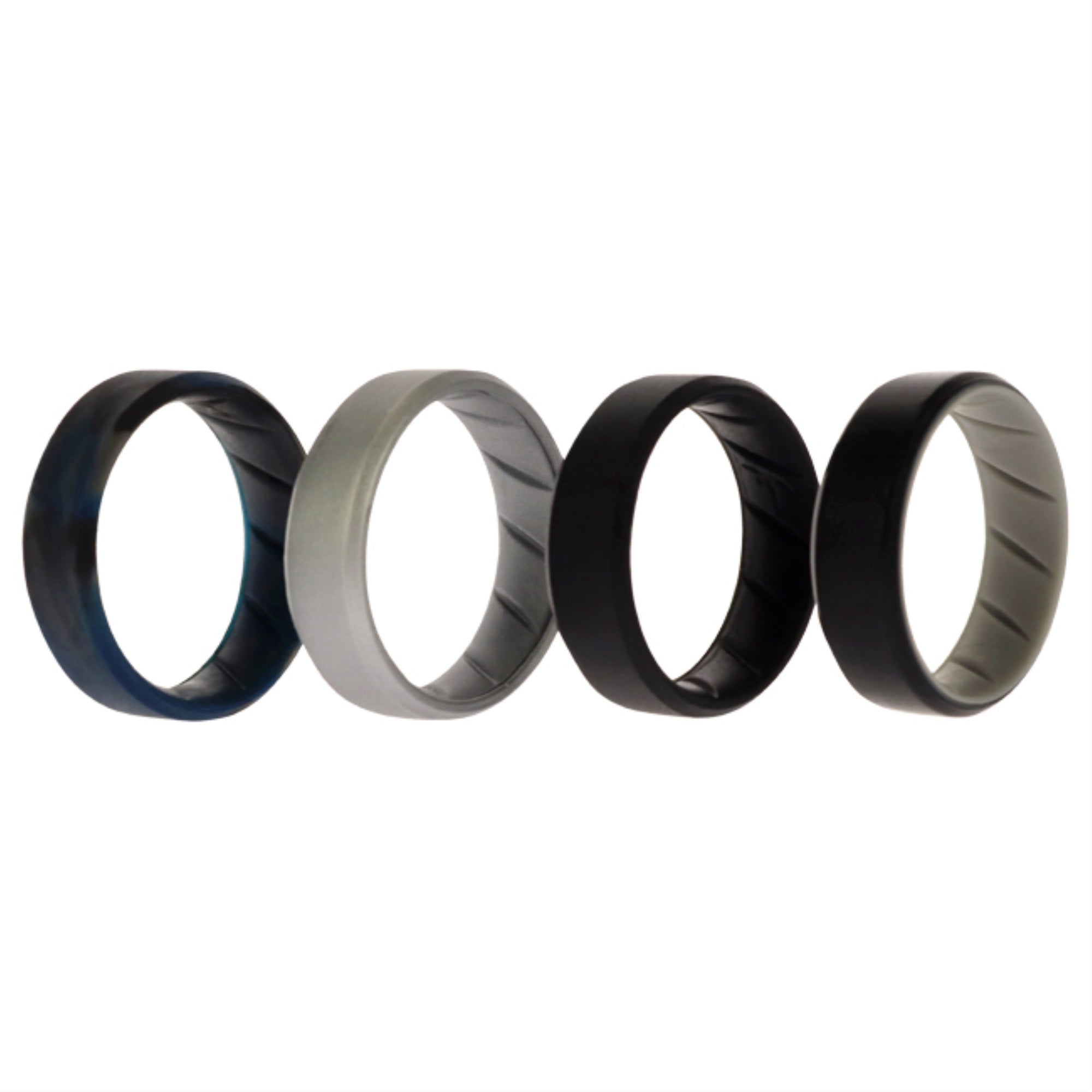 Silicone Wedding Br 8Mm Edge Ring Set - Black-Blue-Camo By Roq For Men - 4 X 15 Mm Ring