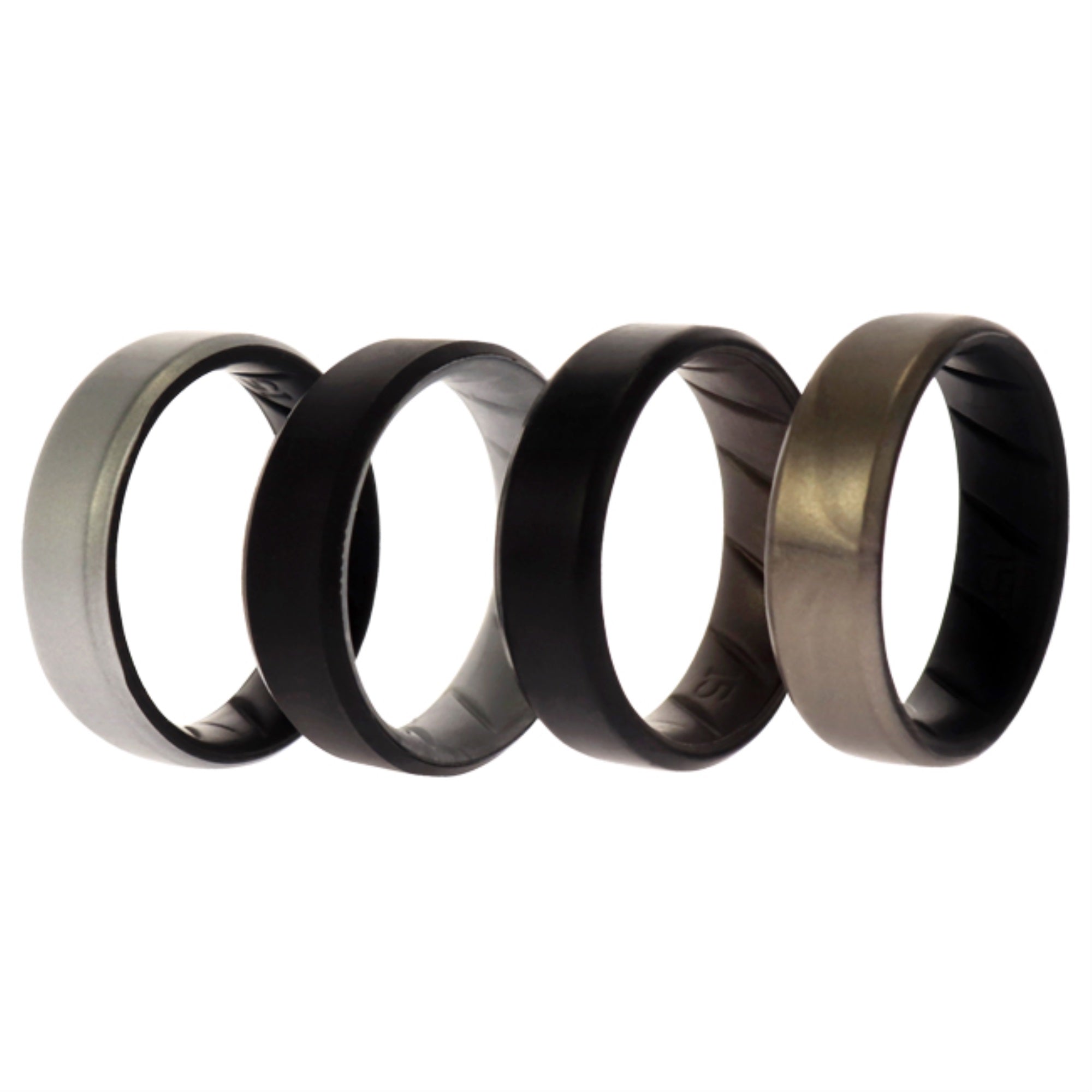 Silicone Wedding Br 8Mm Edge Ring Set - Silver By Roq For Men - 4 X 15 Mm Ring