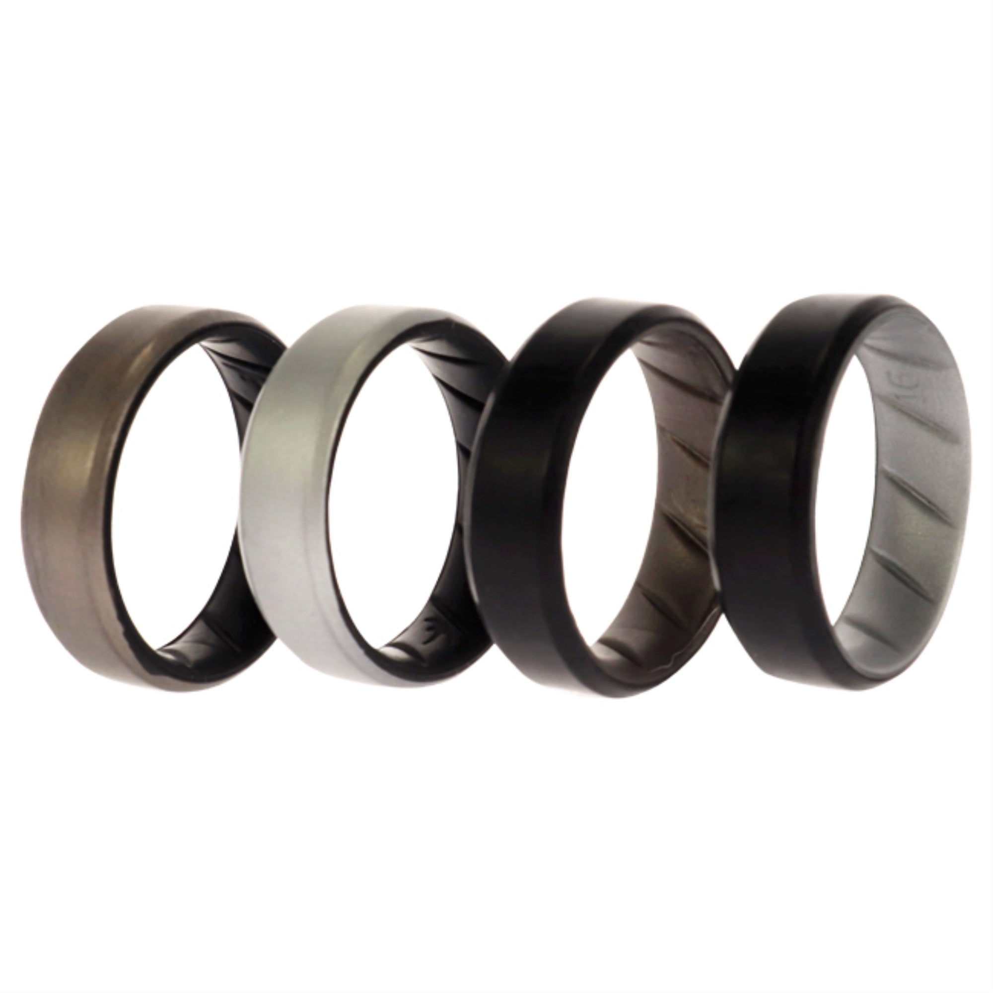 Silicone Wedding Br 8Mm Edge Ring Set - Silver By Roq For Men - 4 X 16 Mm Ring