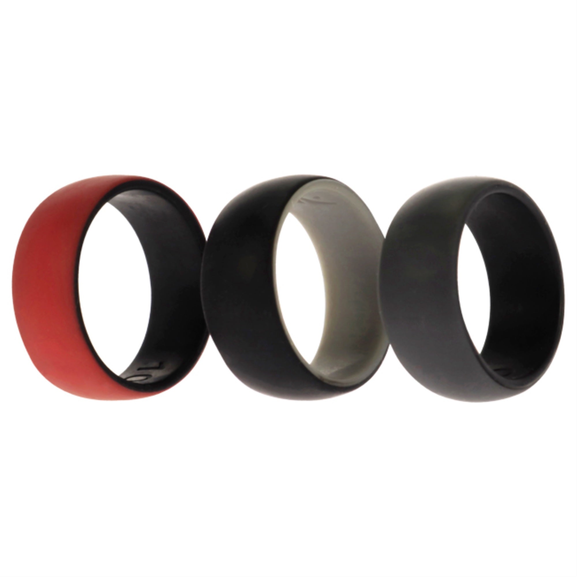 Silicone Wedding 2Layer Dome Ring Set - Black-Red by ROQ for Men - 3 x 10 mm Ring