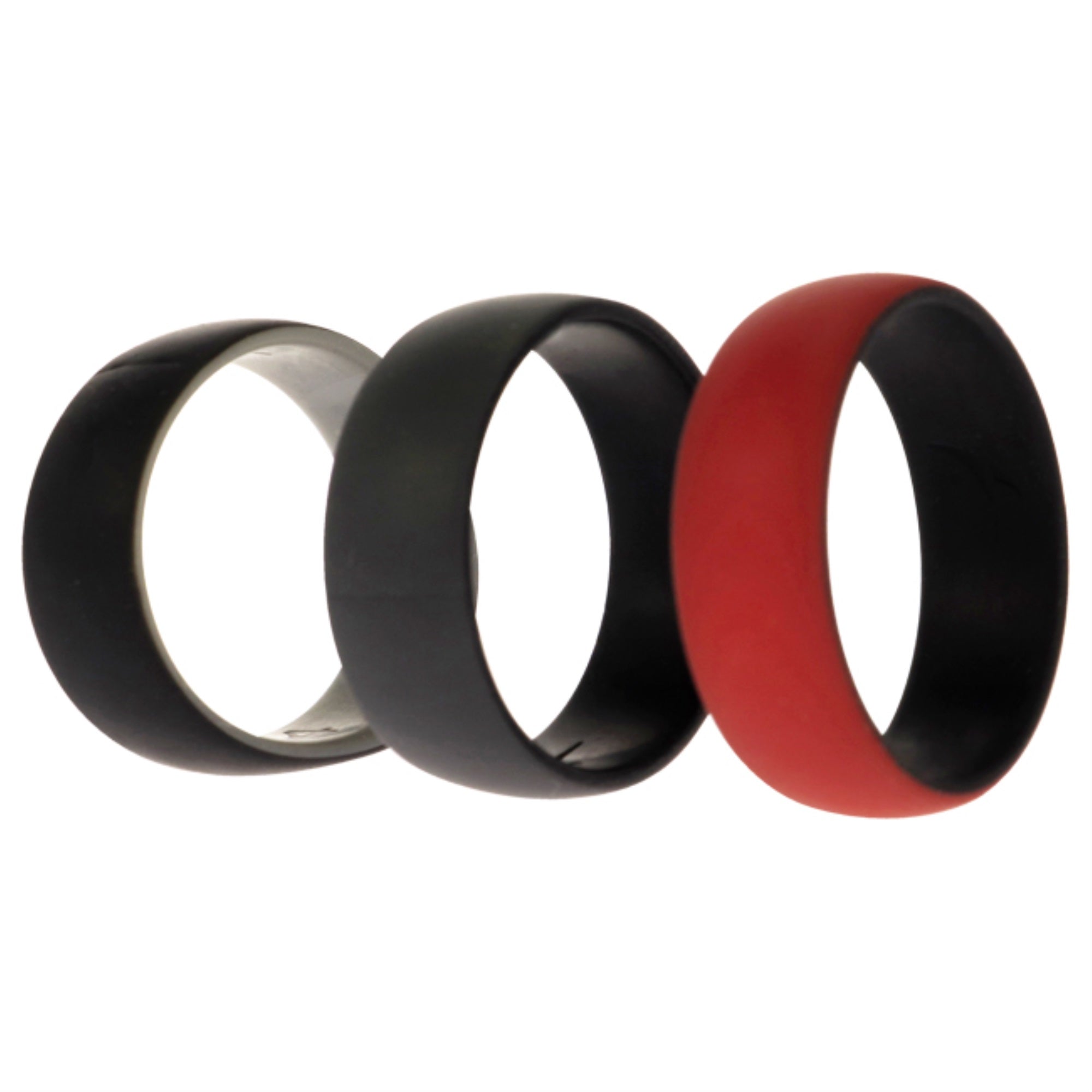Silicone Wedding 2Layer Dome Ring Set - Black-Red by ROQ for Men - 3 x 14 mm Ring