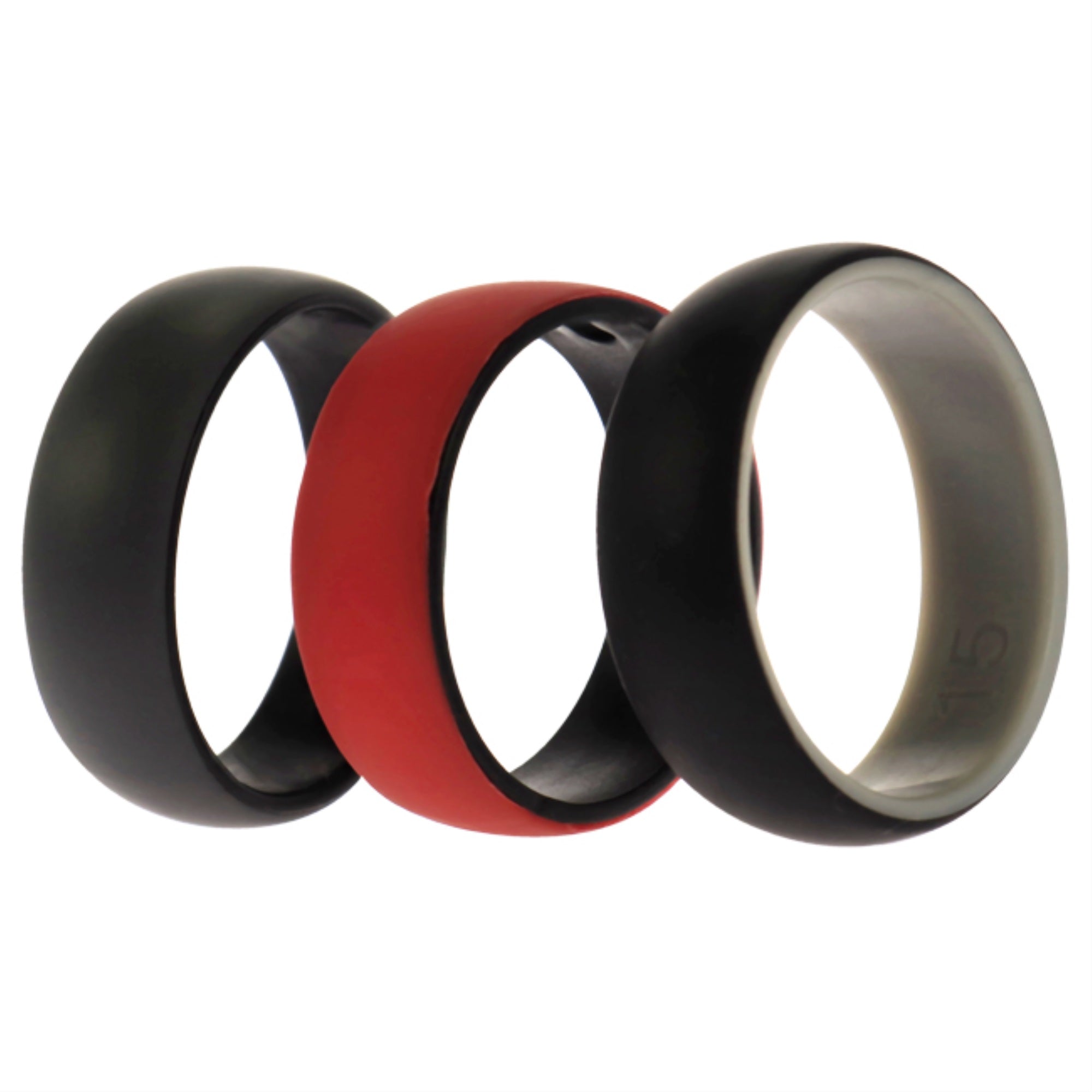 Silicone Wedding 2Layer Dome Ring Set - Black-Red by ROQ for Men - 3 x 15 mm Ring