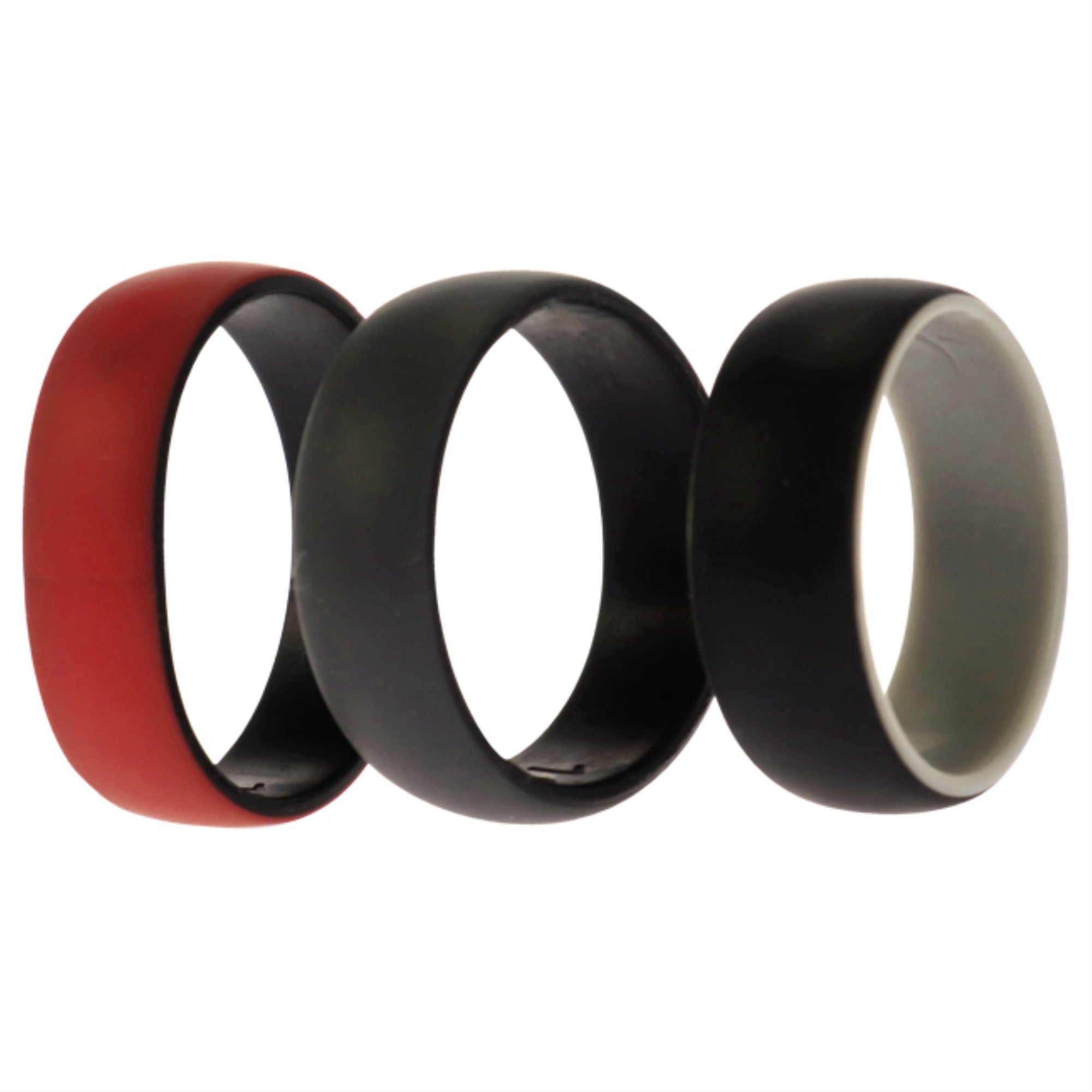 Silicone Wedding 2Layer Dome Ring Set - Black-Red by ROQ for Men - 3 x 16 mm Ring