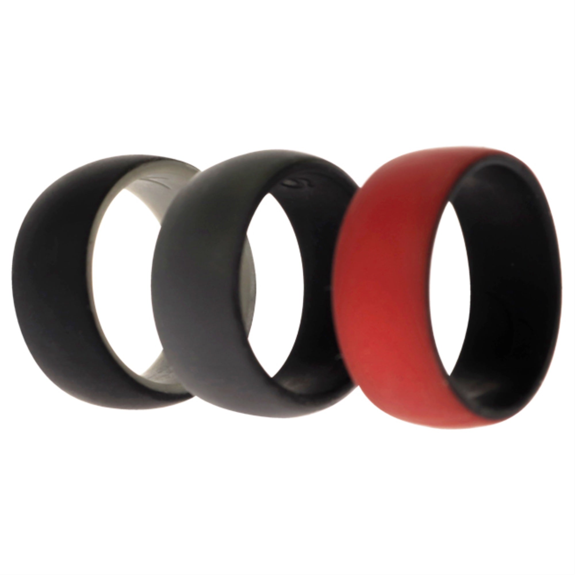 Silicone Wedding 2Layer Dome Ring Set - Black-Red by ROQ for Men - 3 x 9 mm Ring