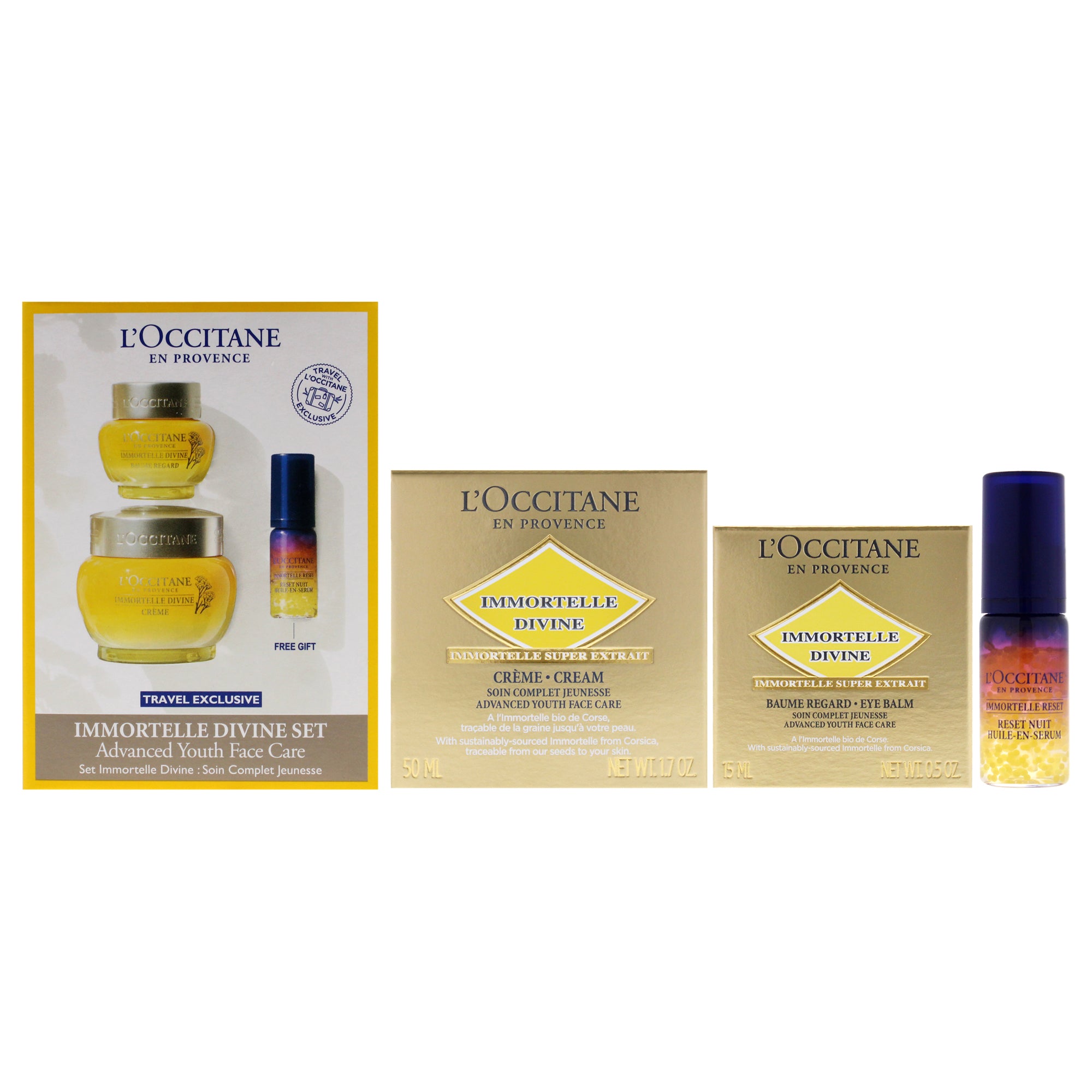 Immortelle Divine Set - Advance Youth Face Care By Loccitane For Unisex - 3 Pc 0.5Oz Eye Balm, 1.7Oz Cream, 0.16Oz Oil-In-Serum
