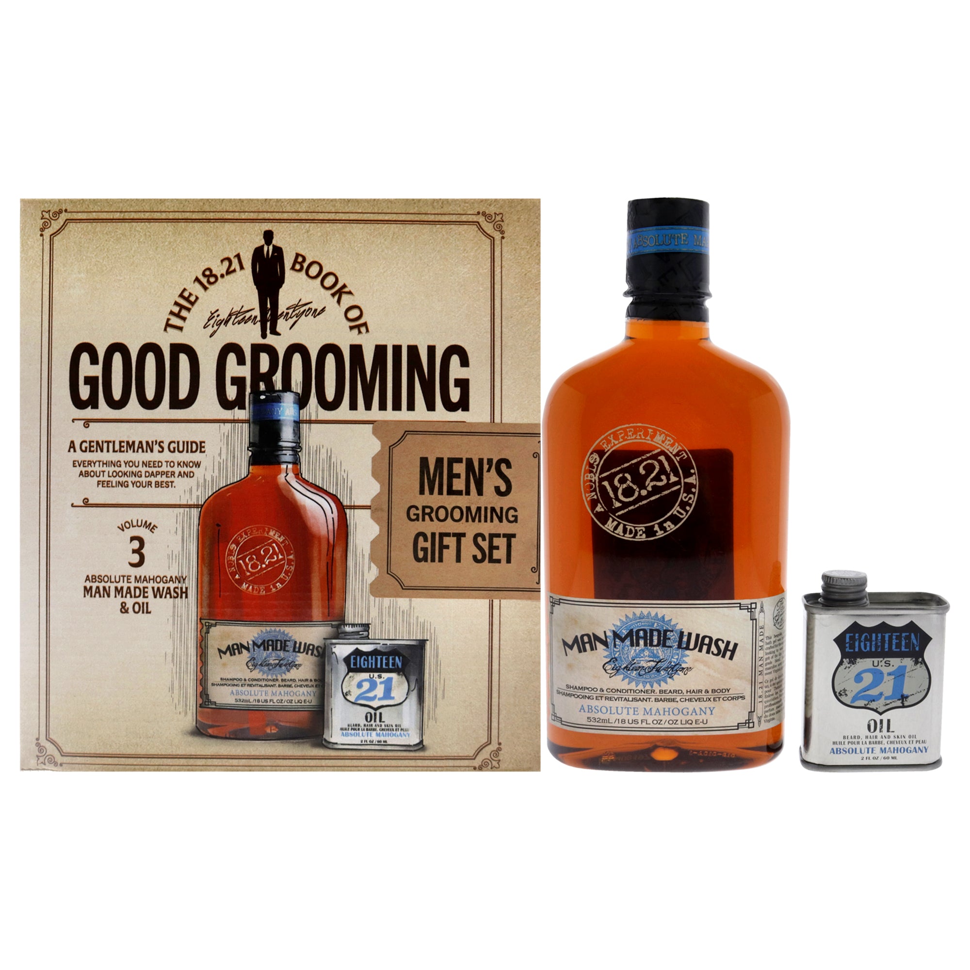 Book Of Good Grooming Volume 3 Set - Absolute Mahogany By 18.21 Man Made For Men - 2 Pc 18Oz Man Made Wash 3-In-1 Shampoo, Condi