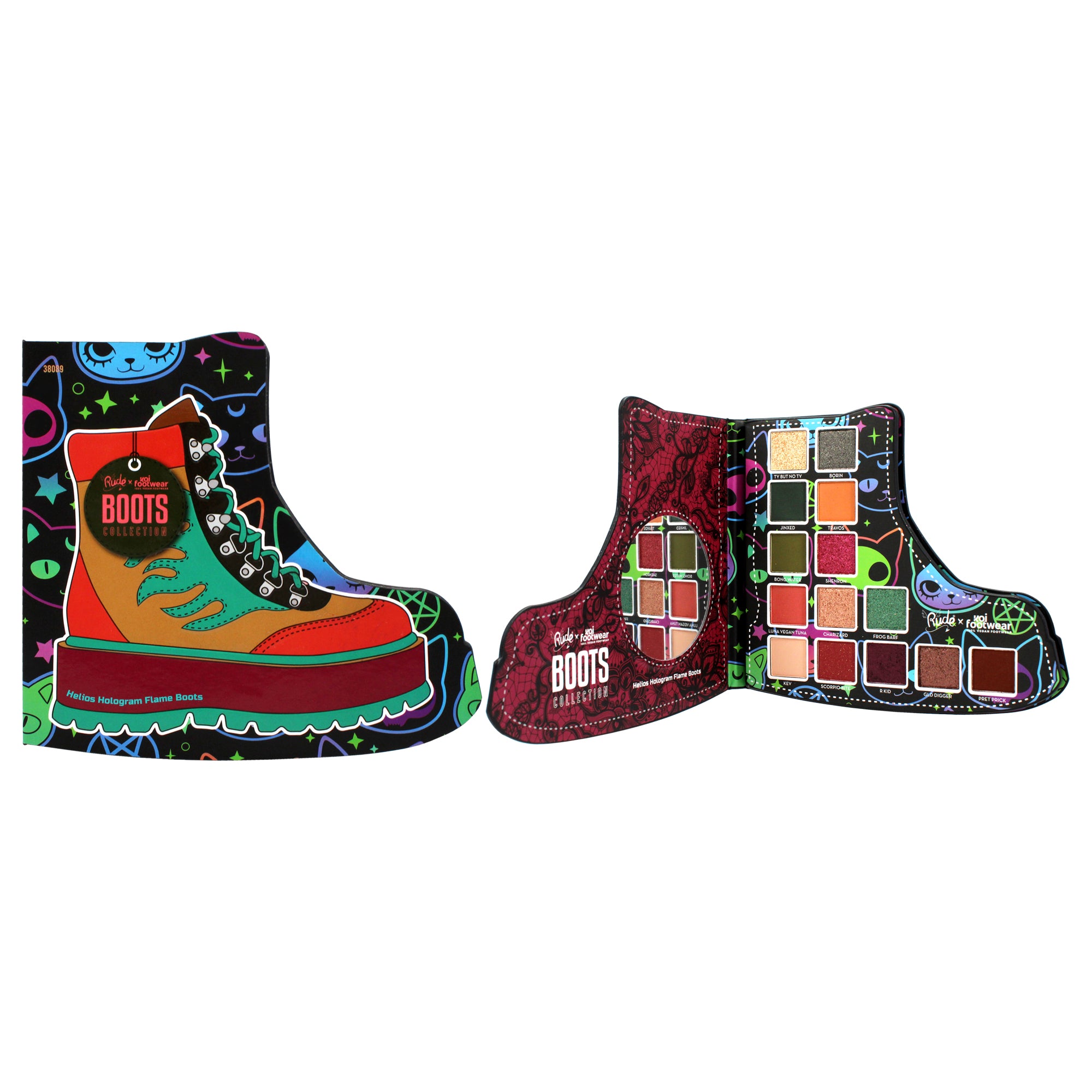 Rude x Koi Footwear Boots Collection  Helios Hologram Flame Boots by Rude Cosmetics for Unisex  0.49 oz Display