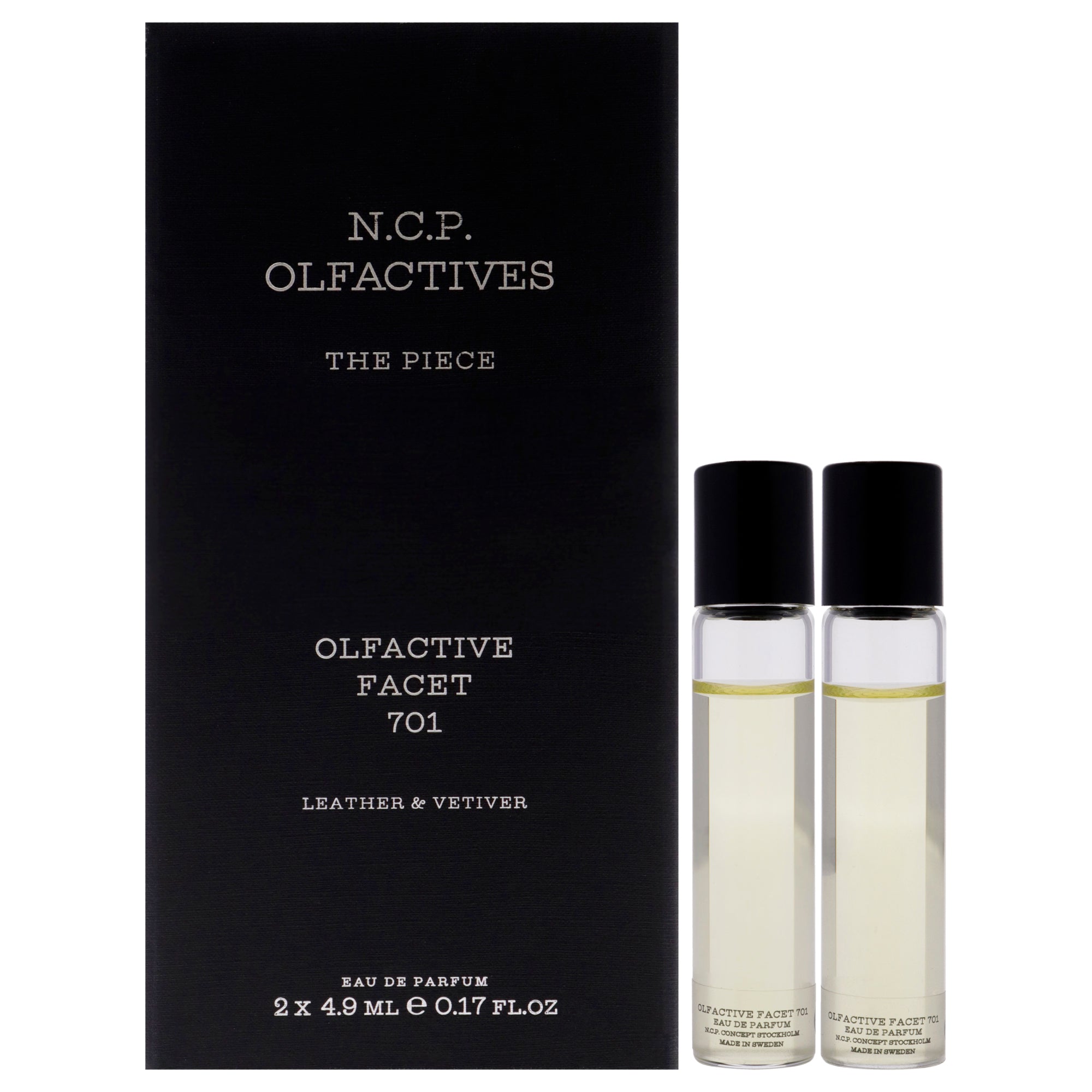 The Piece - Silver By Ncp For Unisex - 3 Pc 2 X 4.9Ml Olfactive Facet -701 Leather And Vetiver Edp Roll On, Necklace