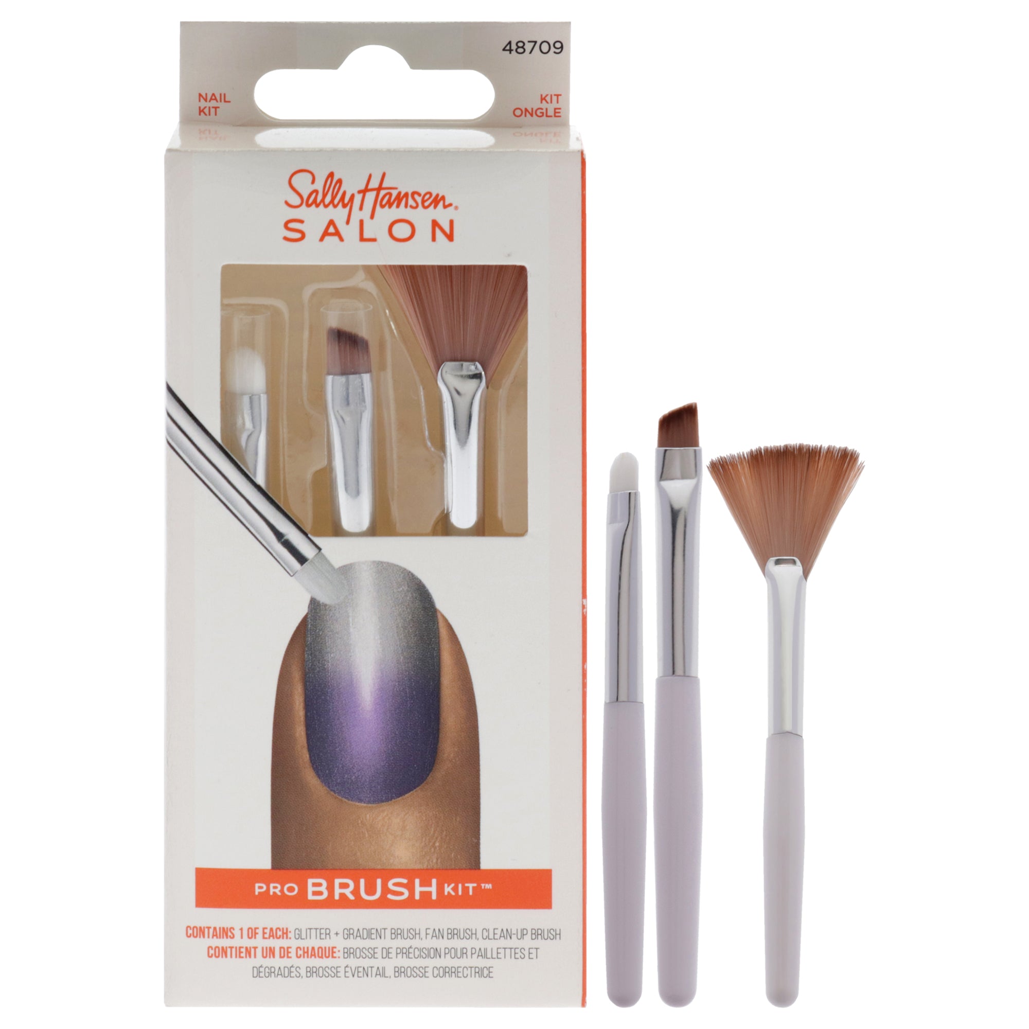 Salon Pro Brush Kit - 48709 by Sally Hansen for Women - 3 Pc Glitter Plus Gradient Brush, Clean-Up Brush, Fan Brush