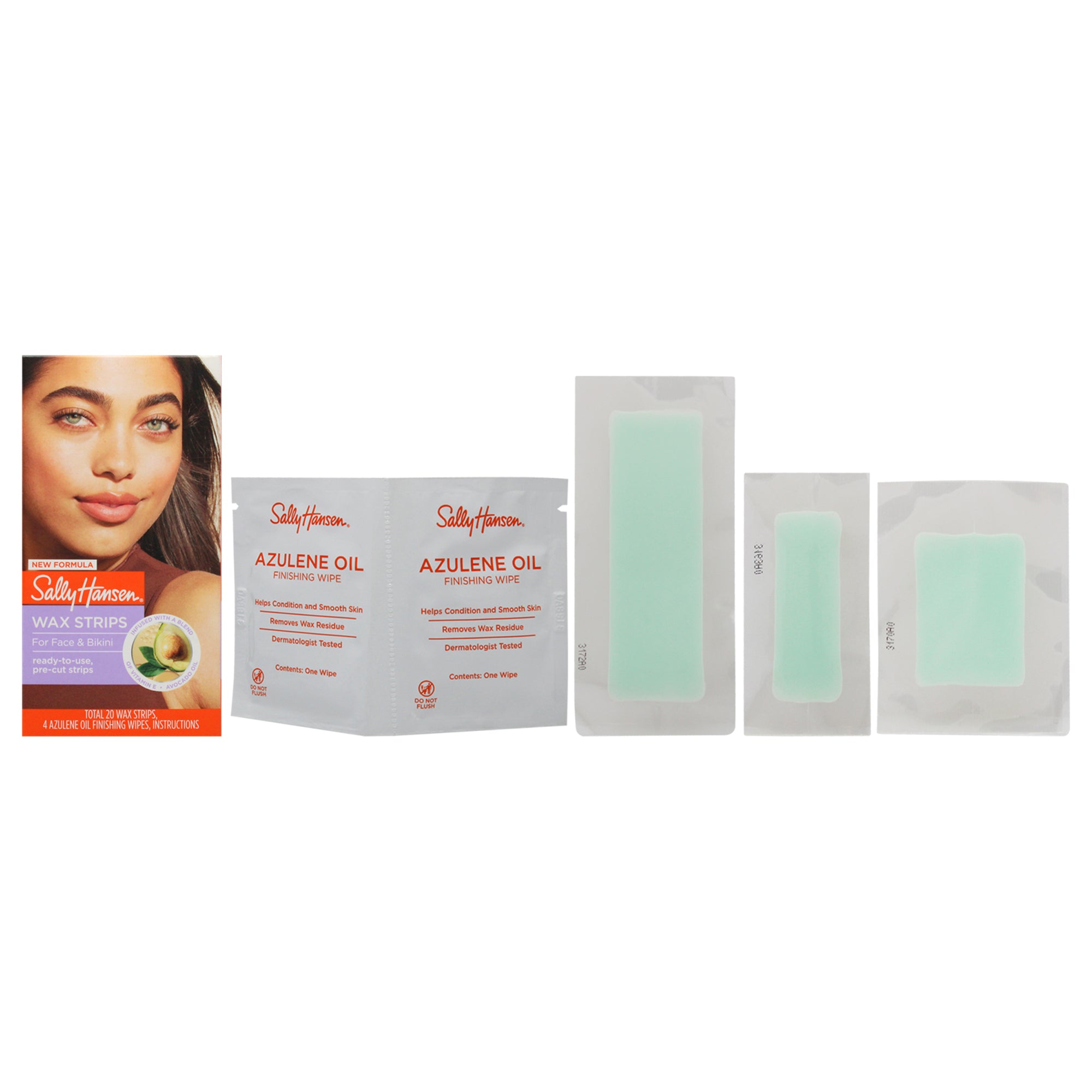 Wax Strips For Face And Bikini Set By Sally Hansen For Women - 24 Pc 20 Pc Wax Strips, 4 Pc Azulene Oil Finishing Wipes