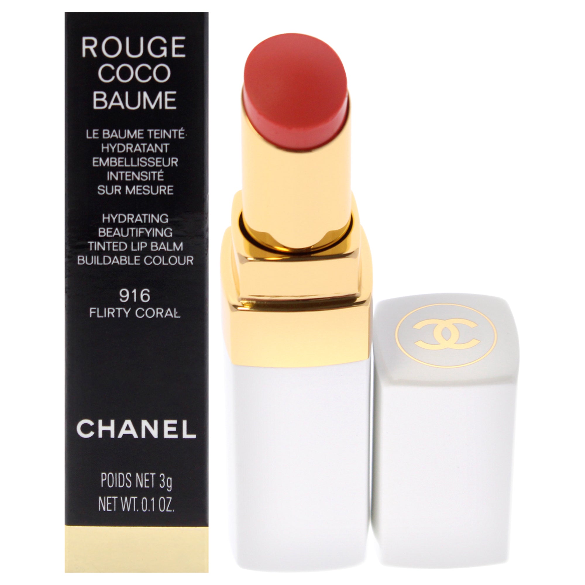 Rouge Coco Baume Hydrating Beautifying Tinted - 916 Flirty Coral By Chanel For Women - 0.1 Oz Lip Balm