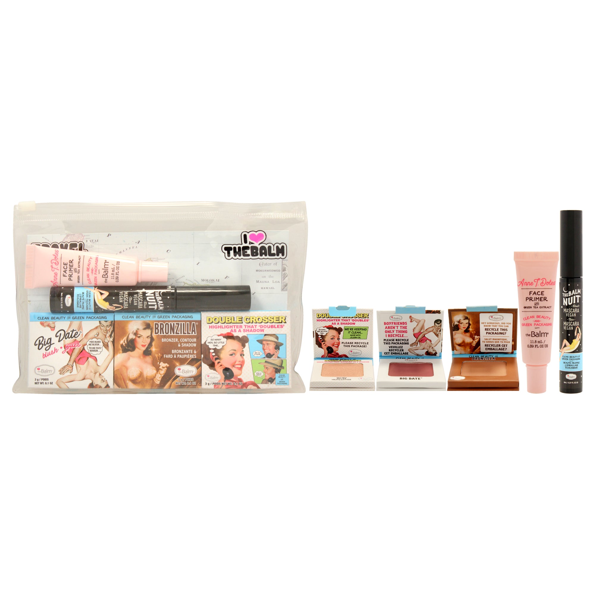 Clean And Green Travel Kit By The Balm For Women - 5 Pc 0.1Oz Big Date Blush, 0.1Oz Bronzilla Bronzer, 0.1Oz Double Crosser Wow