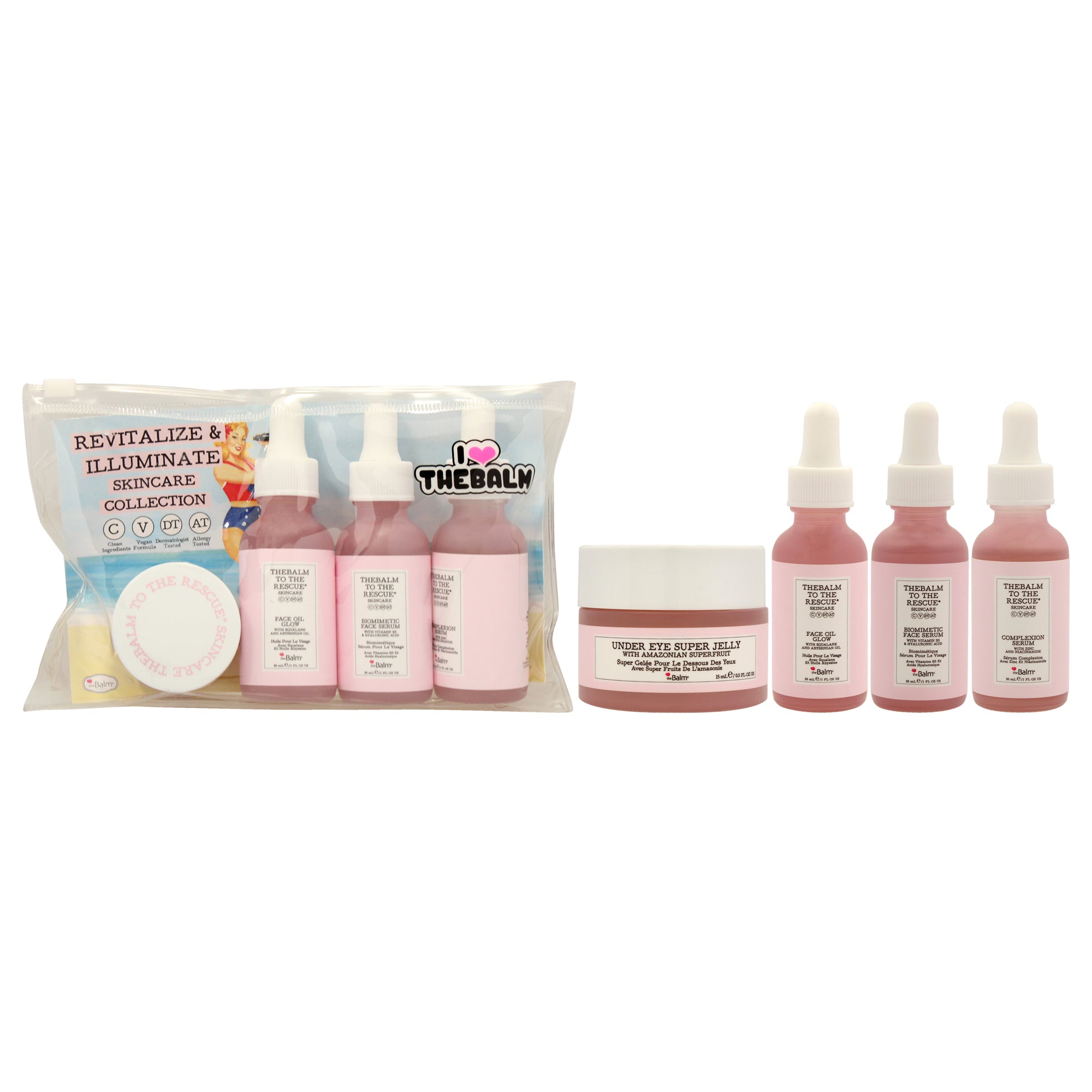 Revitalize And Illuminate Skincare Collection By The Balm For Women - 4 Pc 0.5Oz Under Eye Super Jelly, 1Oz Face Oil Glow, 1Oz B