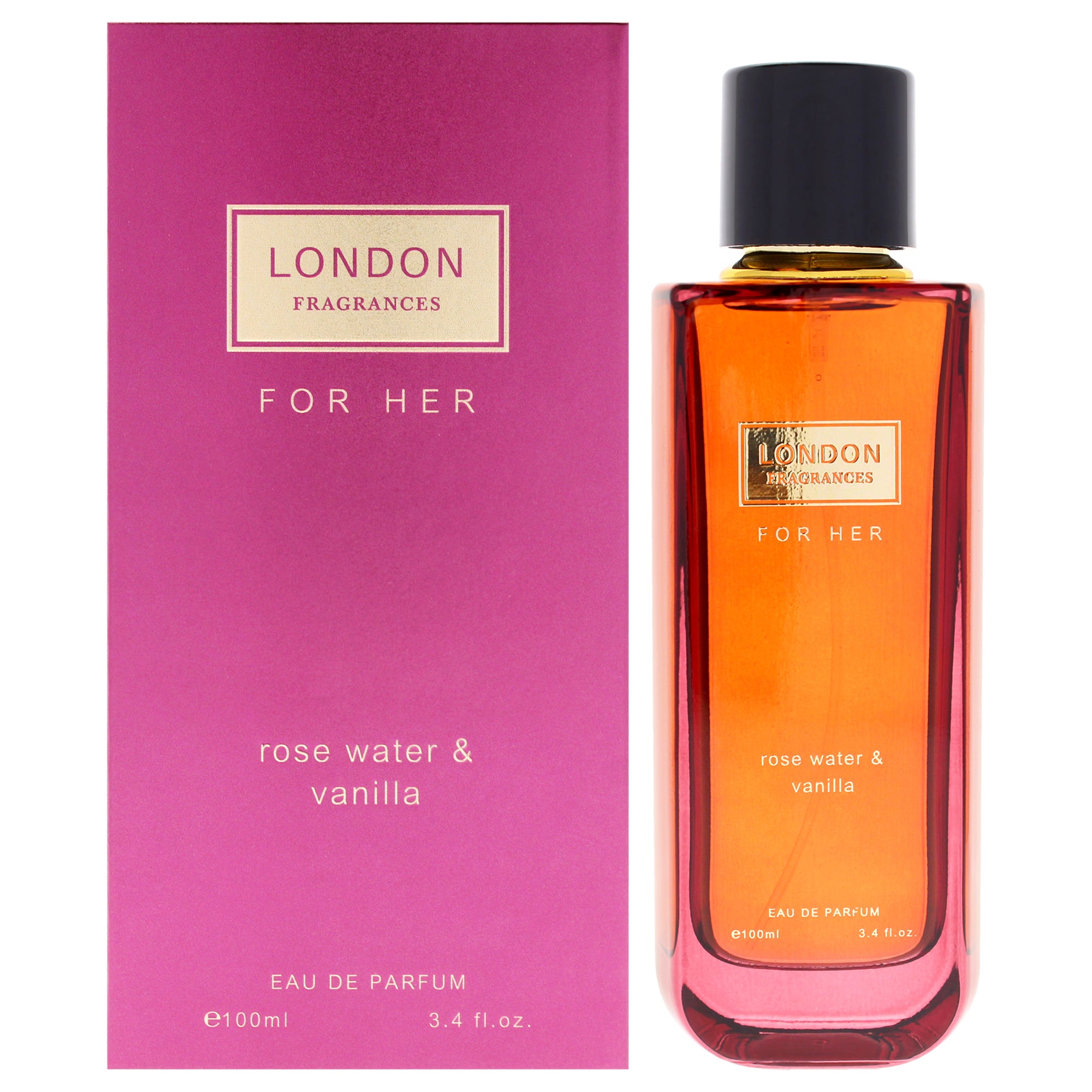 London Fragrances - Rose Water and Vanilla by Fine Perfumery for Women - 3.4 oz EDP Spray