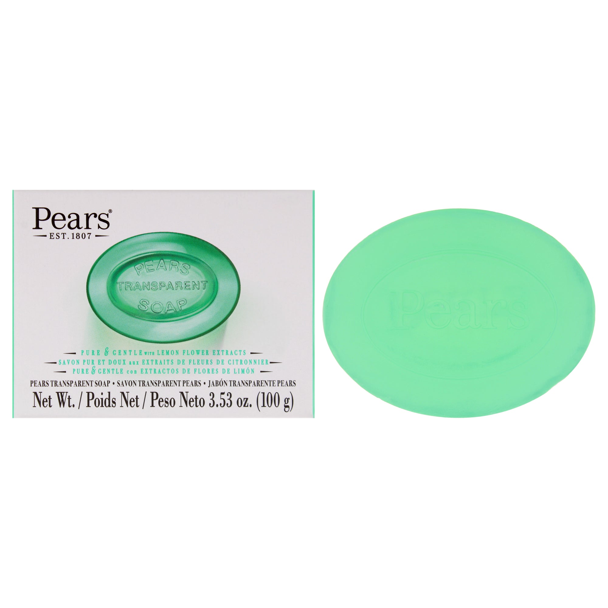 Pure and Gentle with Glycerin and Lemon Flower Extracts - Green by Pears for Unisex - 3.5 oz Bar Soap