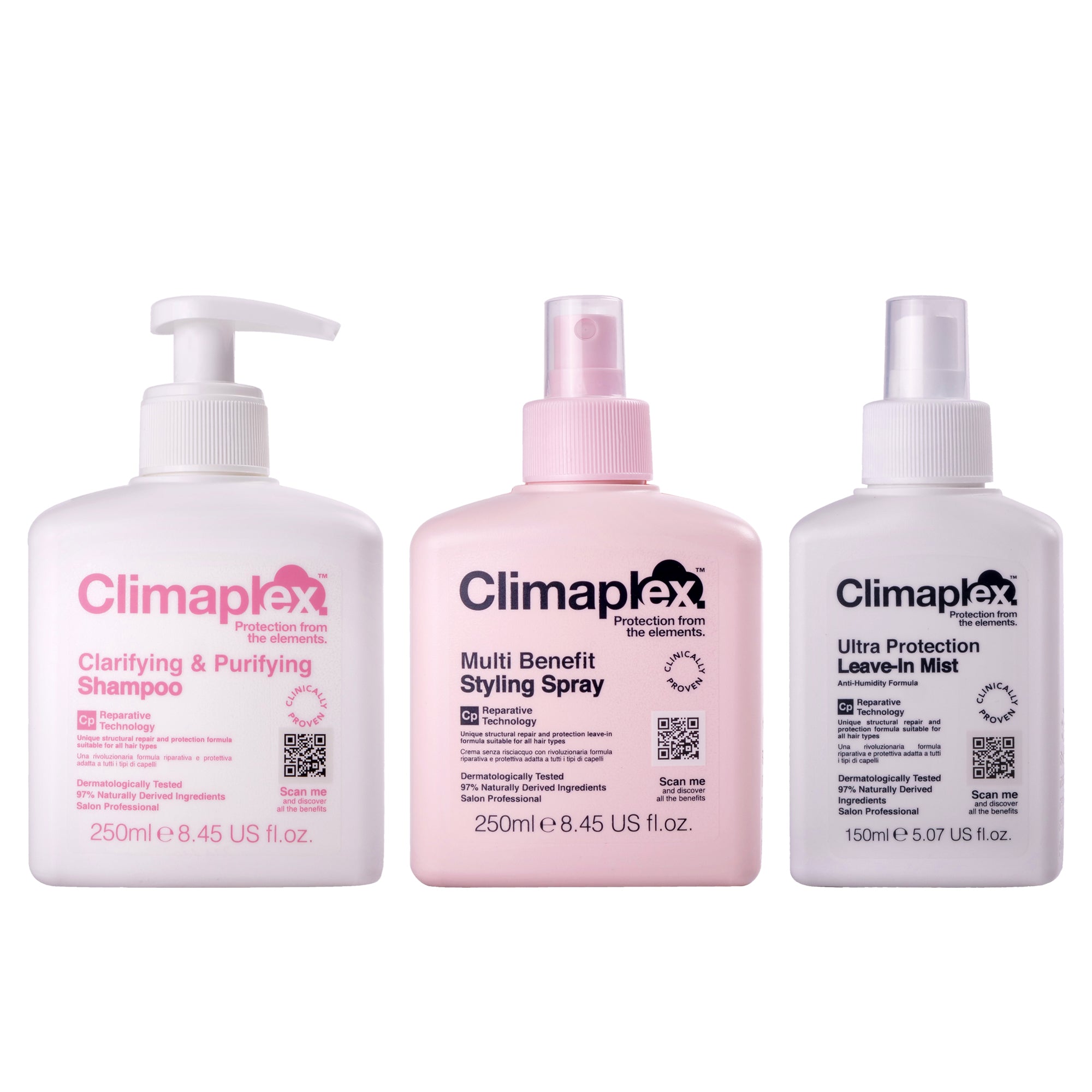 Climaplex Clarifying And Purifying Shampoo, Multi Benefit Styling Spray And Climaplex Ultra Protection Leave-In Mist Kit By Clim