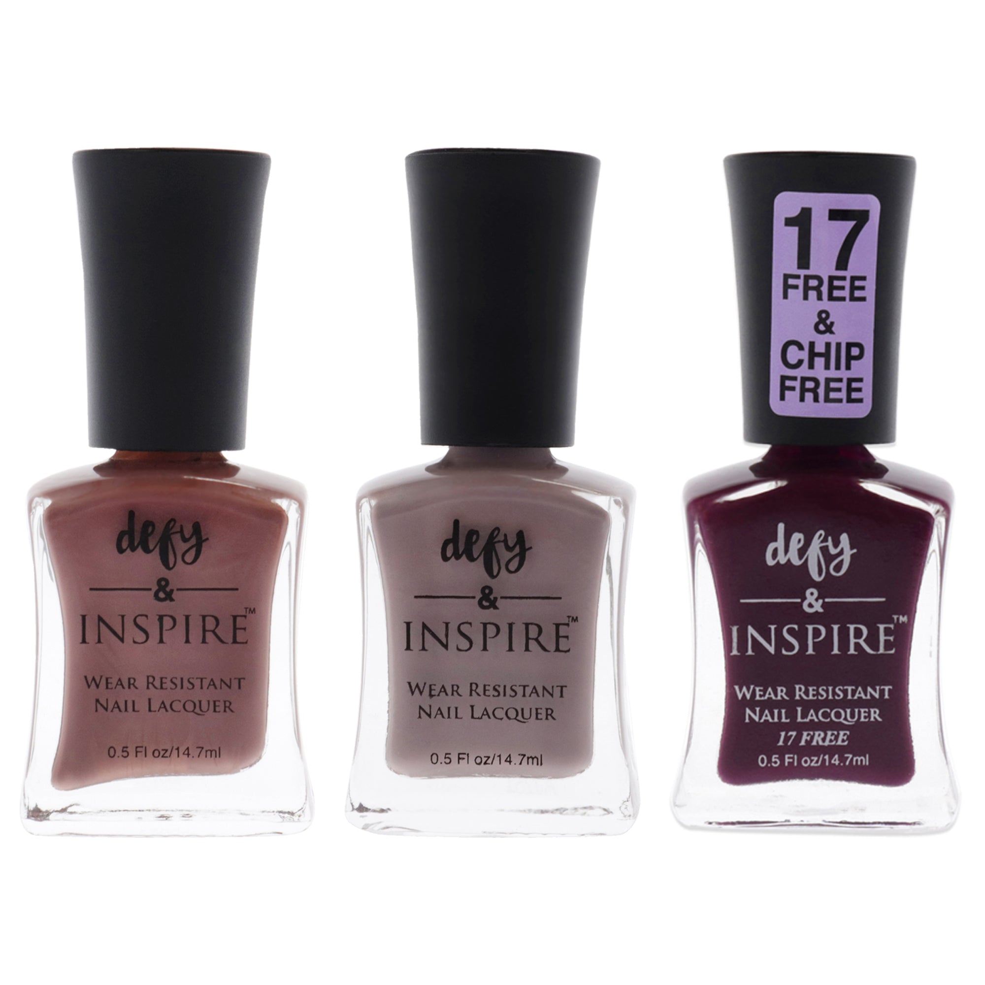 Wear Resistant Nail Lacquer Kit by Defy and Inspire for Women - 3 Pc Kit 0.5oz Nail Polish - 142 Behind Closed Doors, 0.5oz Nail