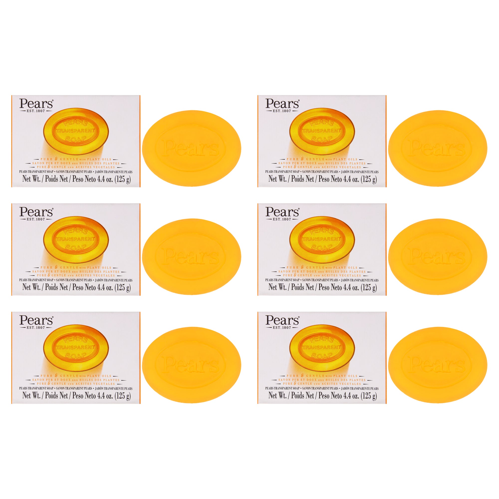 Pure and Gentle with Glycerin and Naturals Oils - Amber by Pears for Unisex - 4.4 oz Bar Soap - Pack of 6