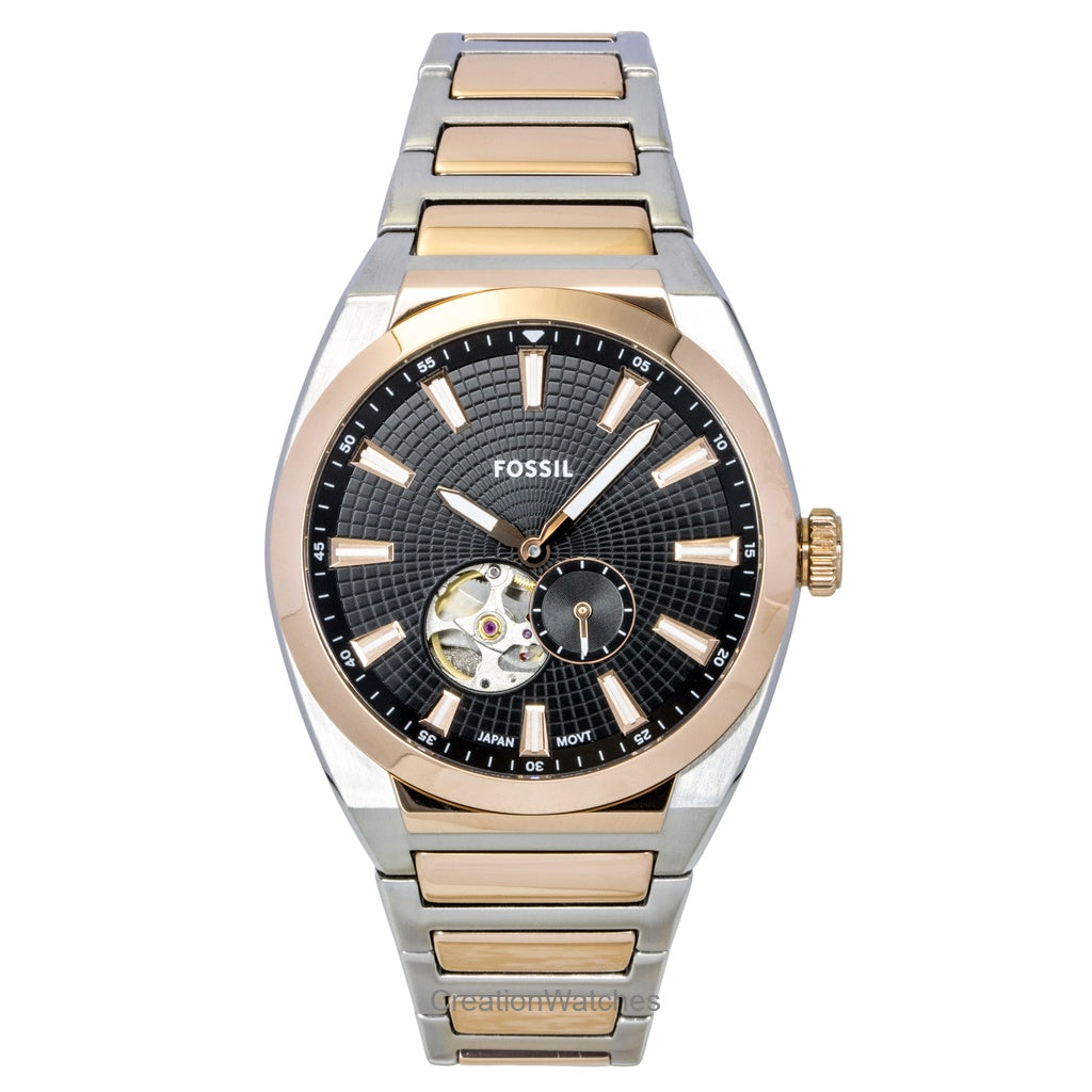 Fossil Everett TwoTone Stainless Steel Open Heart Black Dial Automatic Me3277 MenS Watch