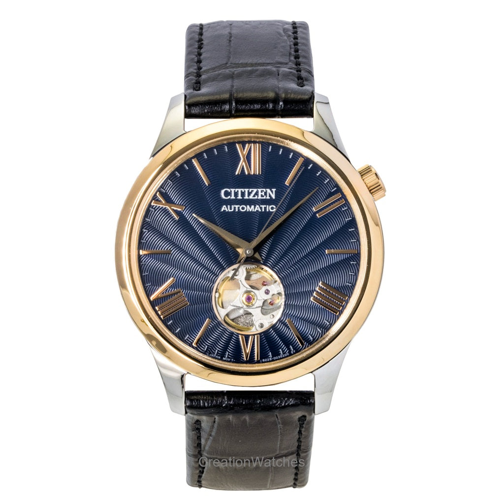 Citizen Leather Strap Open Heart Blue Dial Automatic Nh913602L MenS Watch