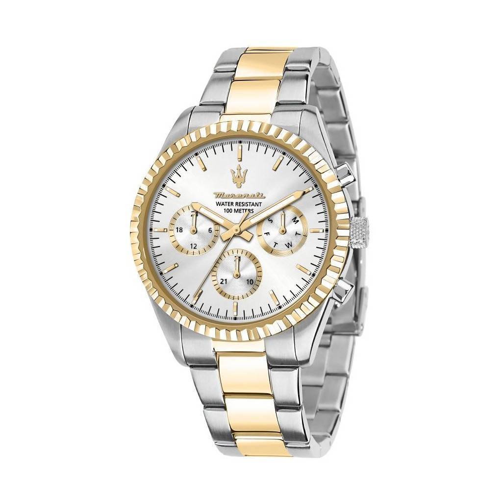 Maserati Competizione Two Tone Stainless Steel Silver Multifunction Dial Quartz R8853100021 100M MenS Watch