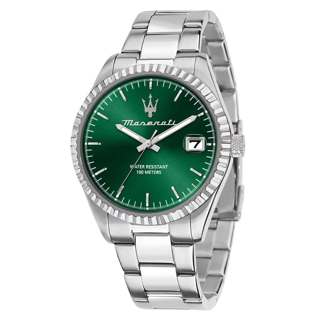 Maserati Competition Stainless Steel Green Sunray Dial Quartz R8853100043 100M MenS Watch