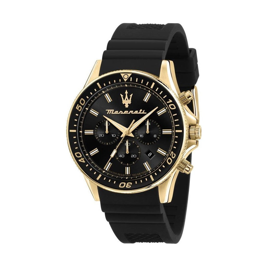 Maserati Sfida Chronograph Silicone Strap Black Dial Quartz R8871640001 100M MenS Watch