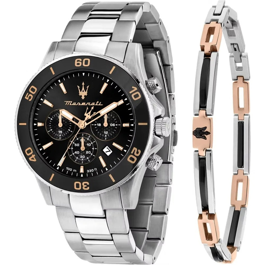 Maserati Competizione Chronograph Stainless Steel Black Dial Quartz R8873600001 100M MenS Watch With Extra Bracelet