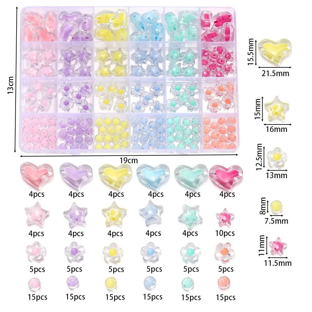 Box Heart Acrylic Beads Flower Round Spacer Loose Beads Kits for Bracelet Necklace Jewelry Making Accessories
