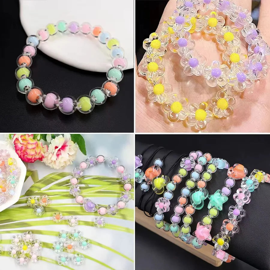 Box Heart Acrylic Beads Flower Round Spacer Loose Beads Kits for Bracelet Necklace Jewelry Making Accessories