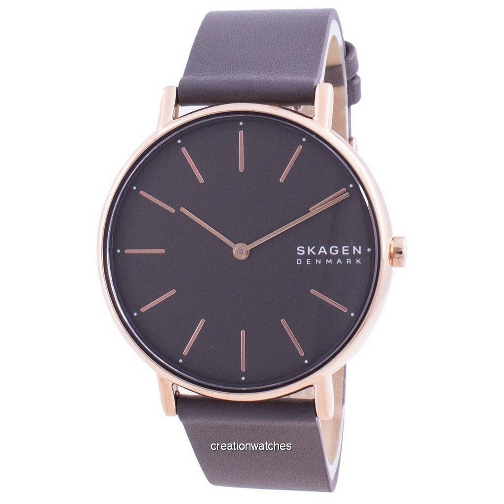 Skagen Signatur Grey Dial Charcoal Leather Strap Quartz Skw2794 WomenS Watch